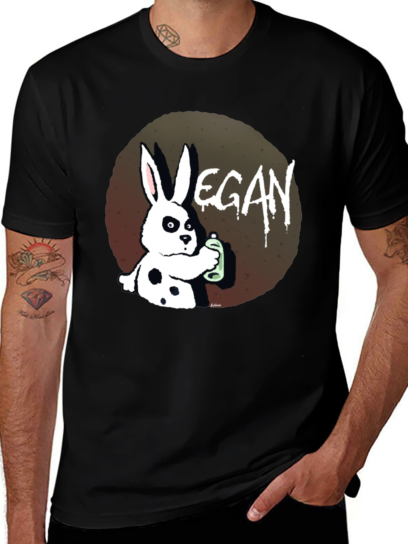 Vegan Rabbit Graphic T-Shirt - Black