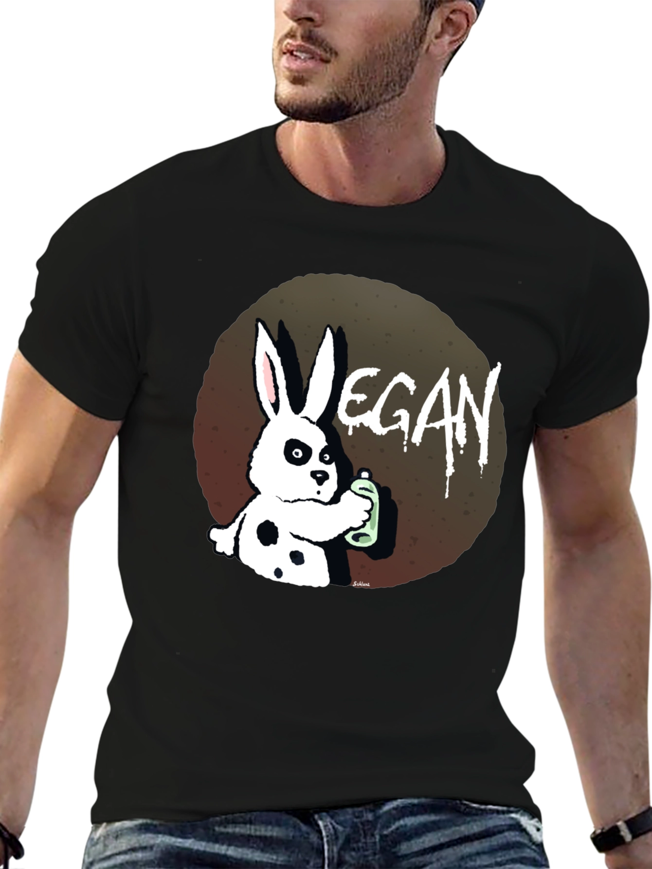 Vegan Rabbit Graphic T-Shirt - Black