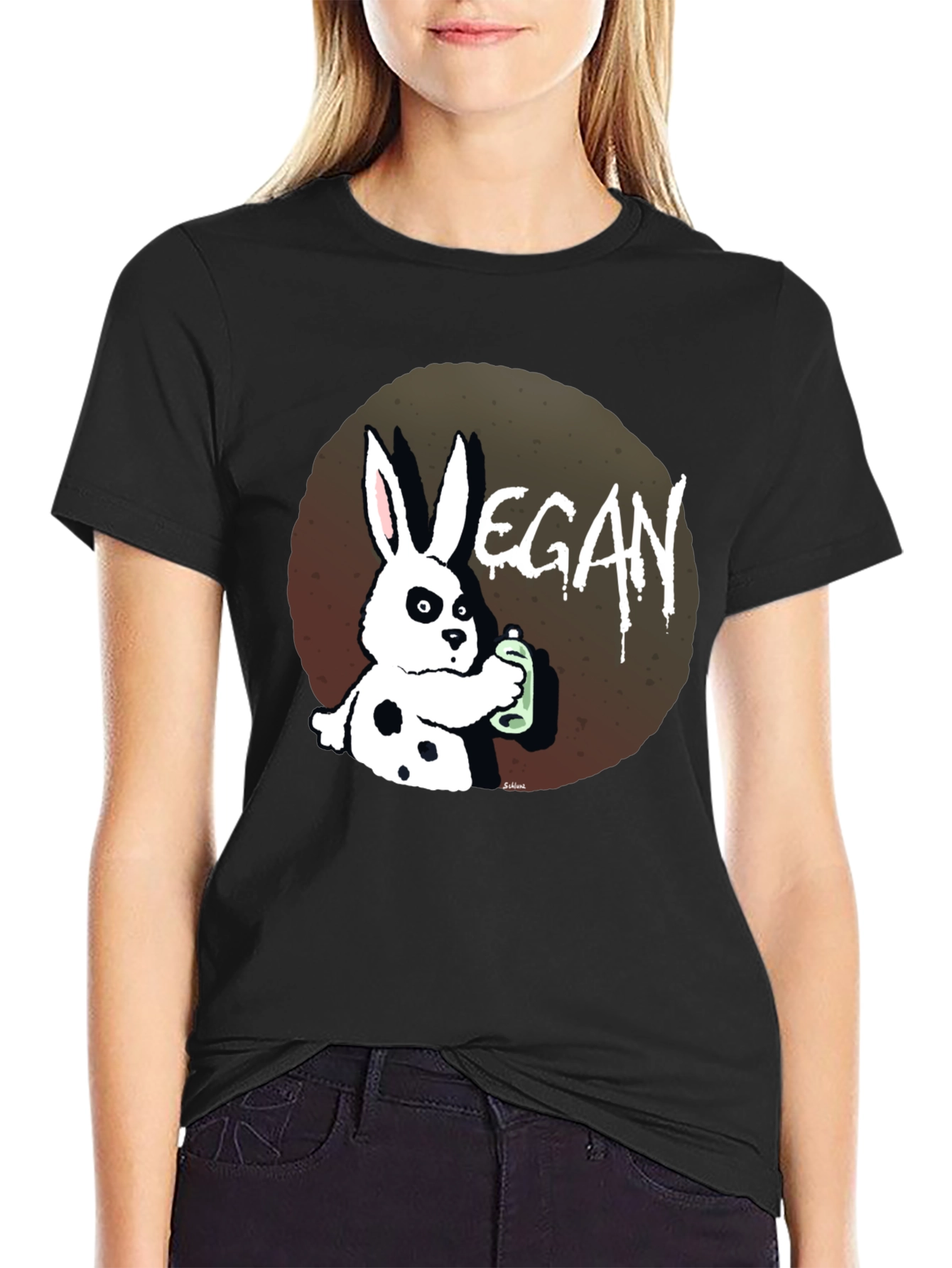 Vegan Rabbit Graphic T-Shirt - Black