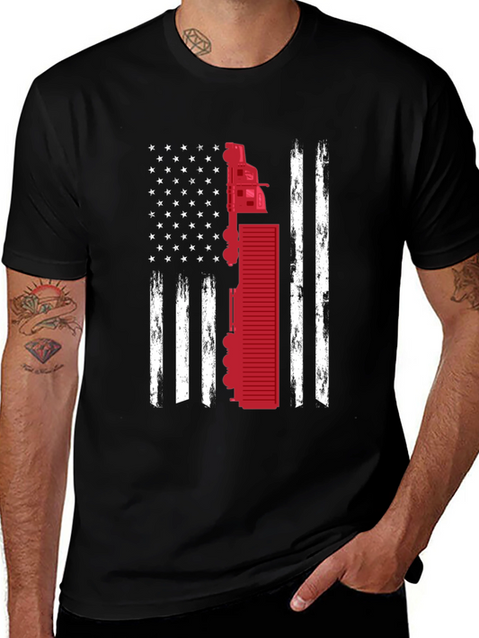 Trucker Flag T-Shirt Patriotic USA Truck Driver Tee