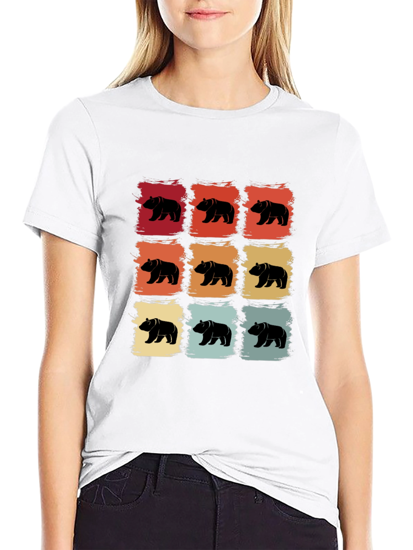 Retro Bear Pattern T-Shirt - Cool Graphic Tee