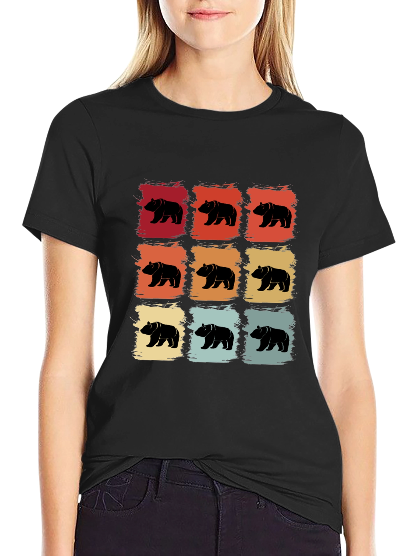 Retro Bear Pattern T-Shirt - Cool Graphic Tee