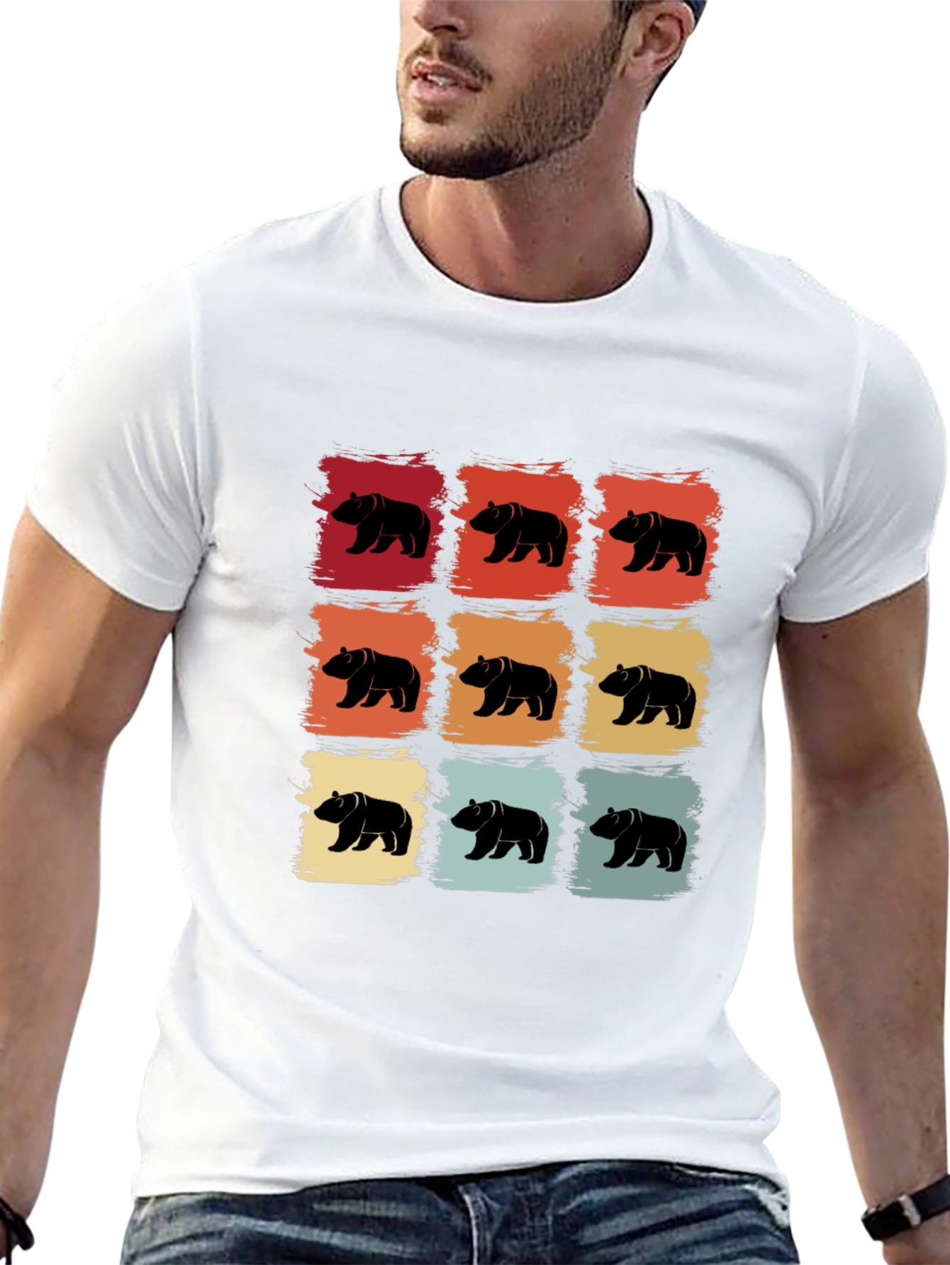 Retro Bear Pattern T-Shirt - Cool Graphic Tee