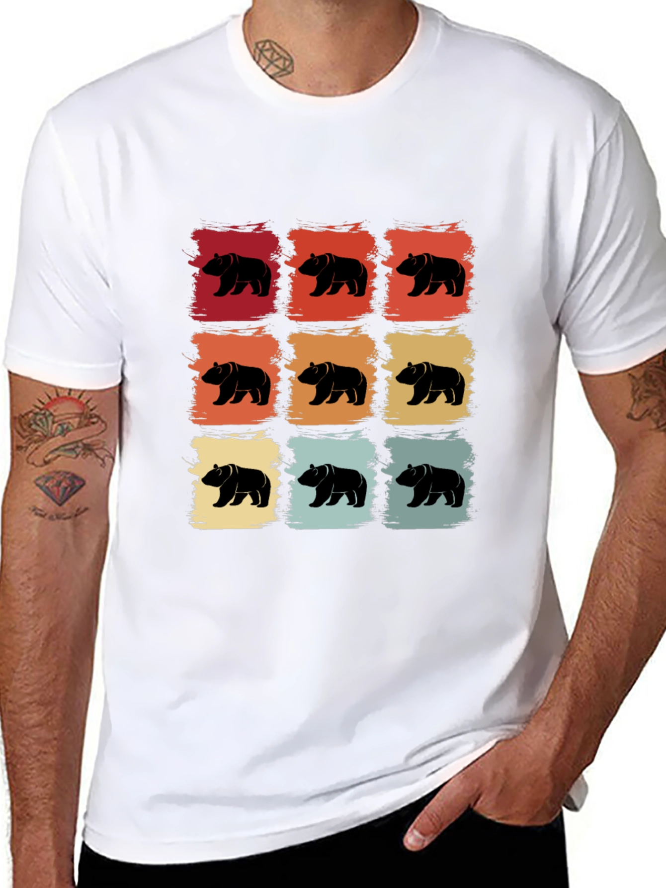 Retro Bear Pattern T-Shirt - Cool Graphic Tee
