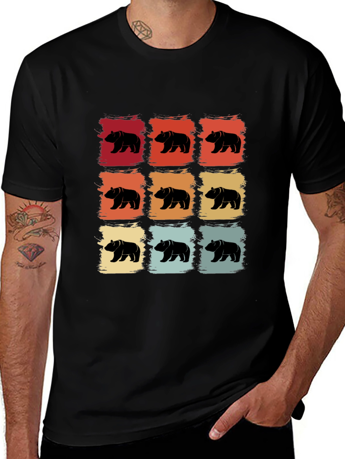 Retro Bear Pattern T-Shirt - Cool Graphic Tee