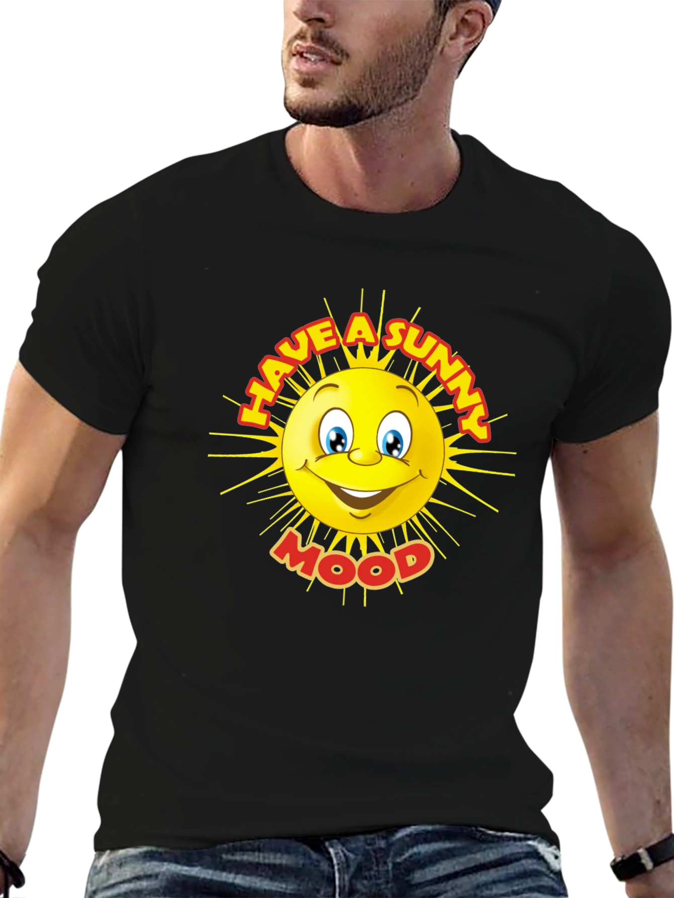 Sunny Mood Graphic Tee - Black Cotton T-Shirt