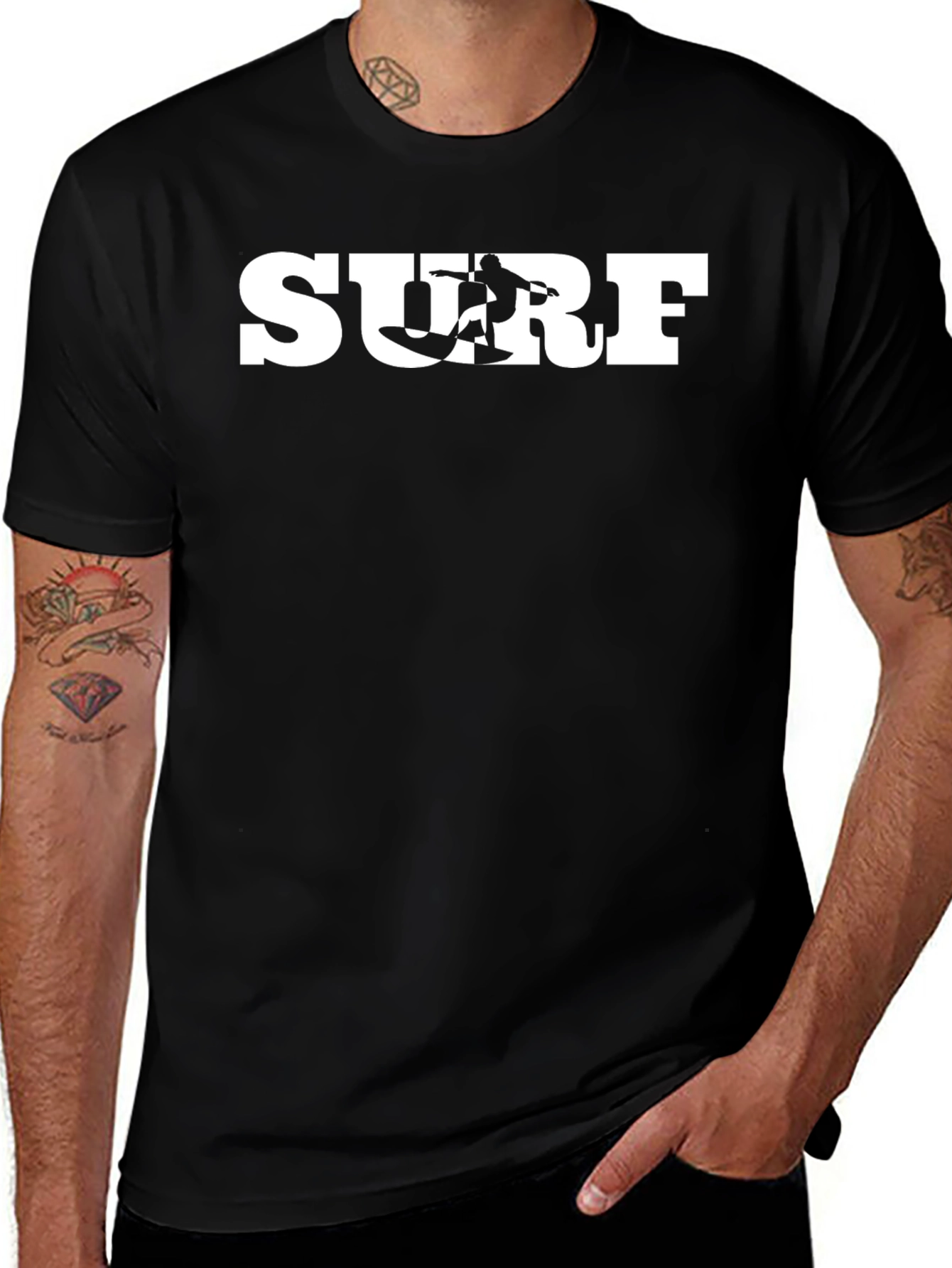 Surf Graphic Tee - Black Cotton T-Shirt