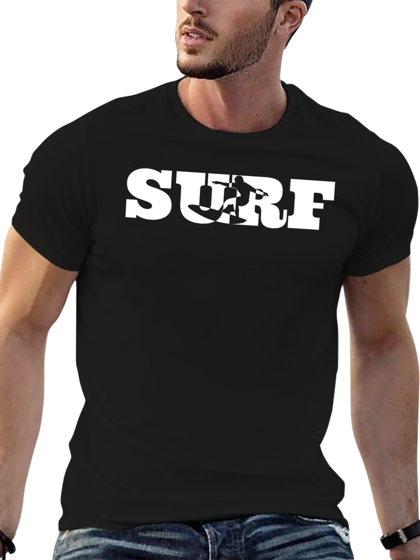 Surf Graphic Tee - Black Cotton T-Shirt