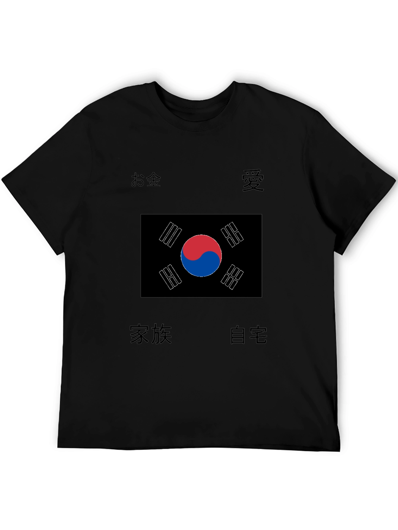 South Korea Flag T-Shirt with Symbolic Asian Text