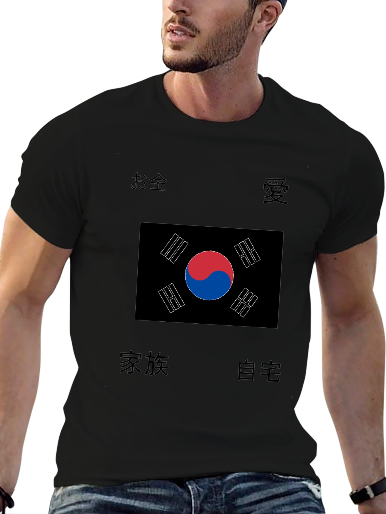South Korea Flag T-Shirt with Symbolic Asian Text