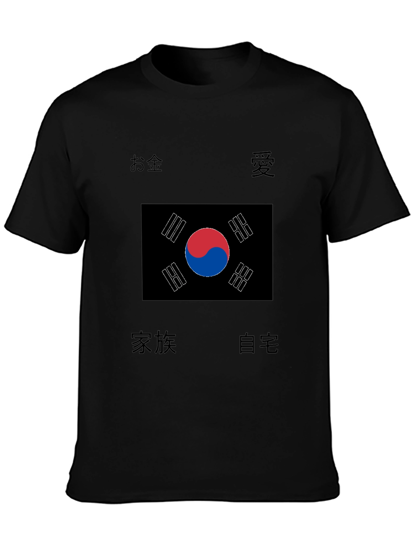 South Korea Flag T-Shirt with Symbolic Asian Text