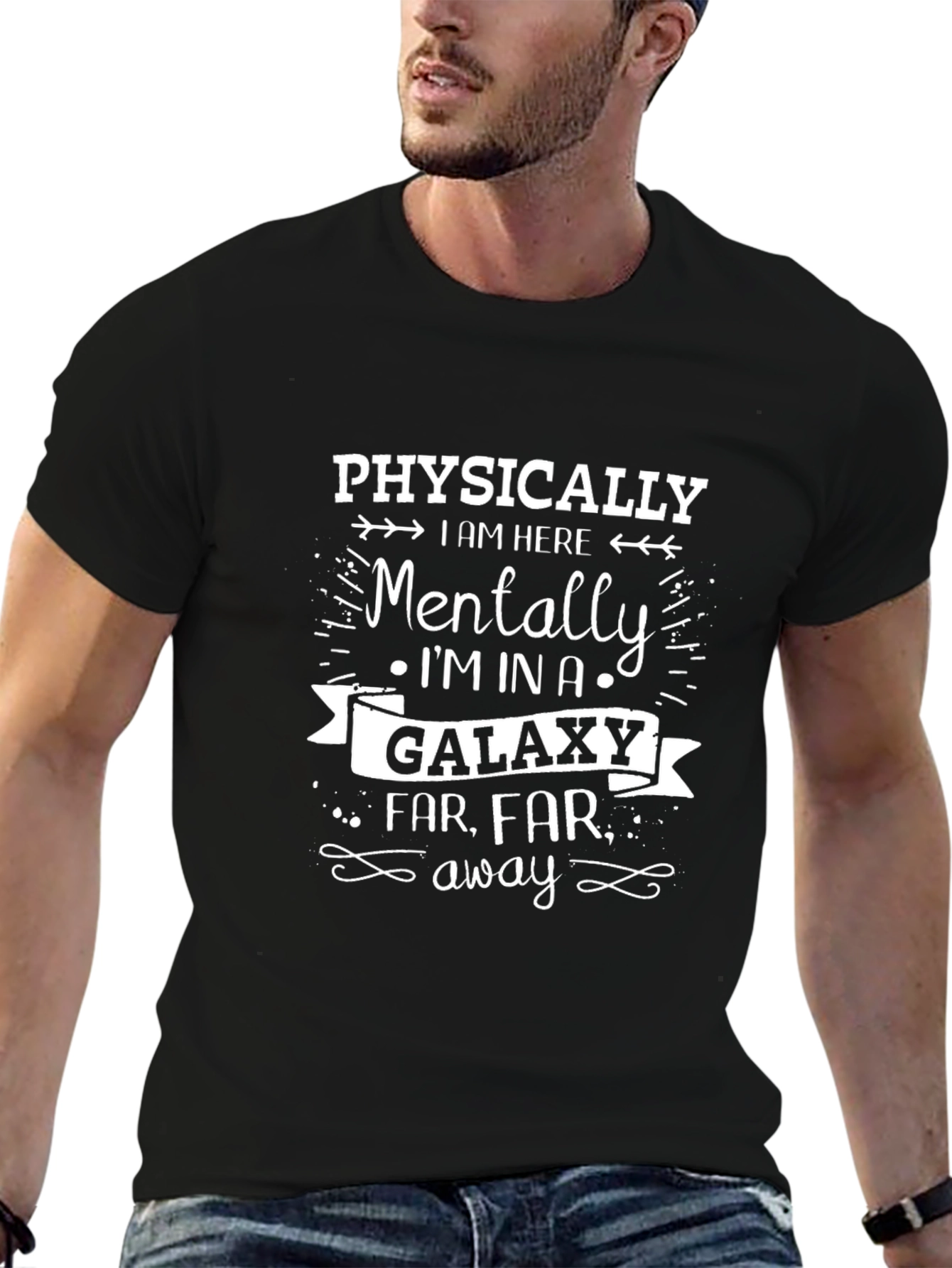 Galaxy Far Away Graphic Tee - Black Cotton T-Shirt