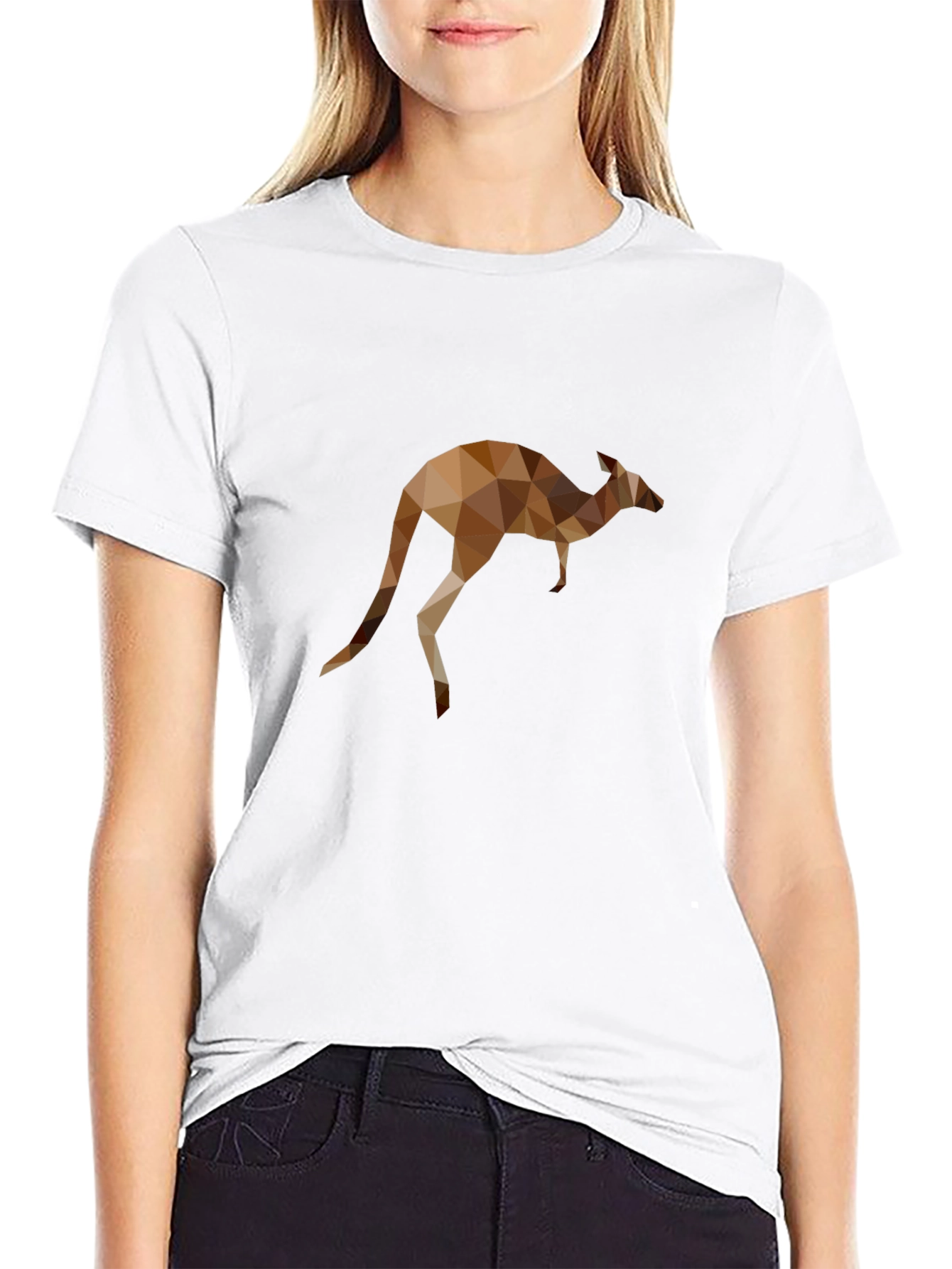 Geometric Kangaroo Print Black T-Shirt
