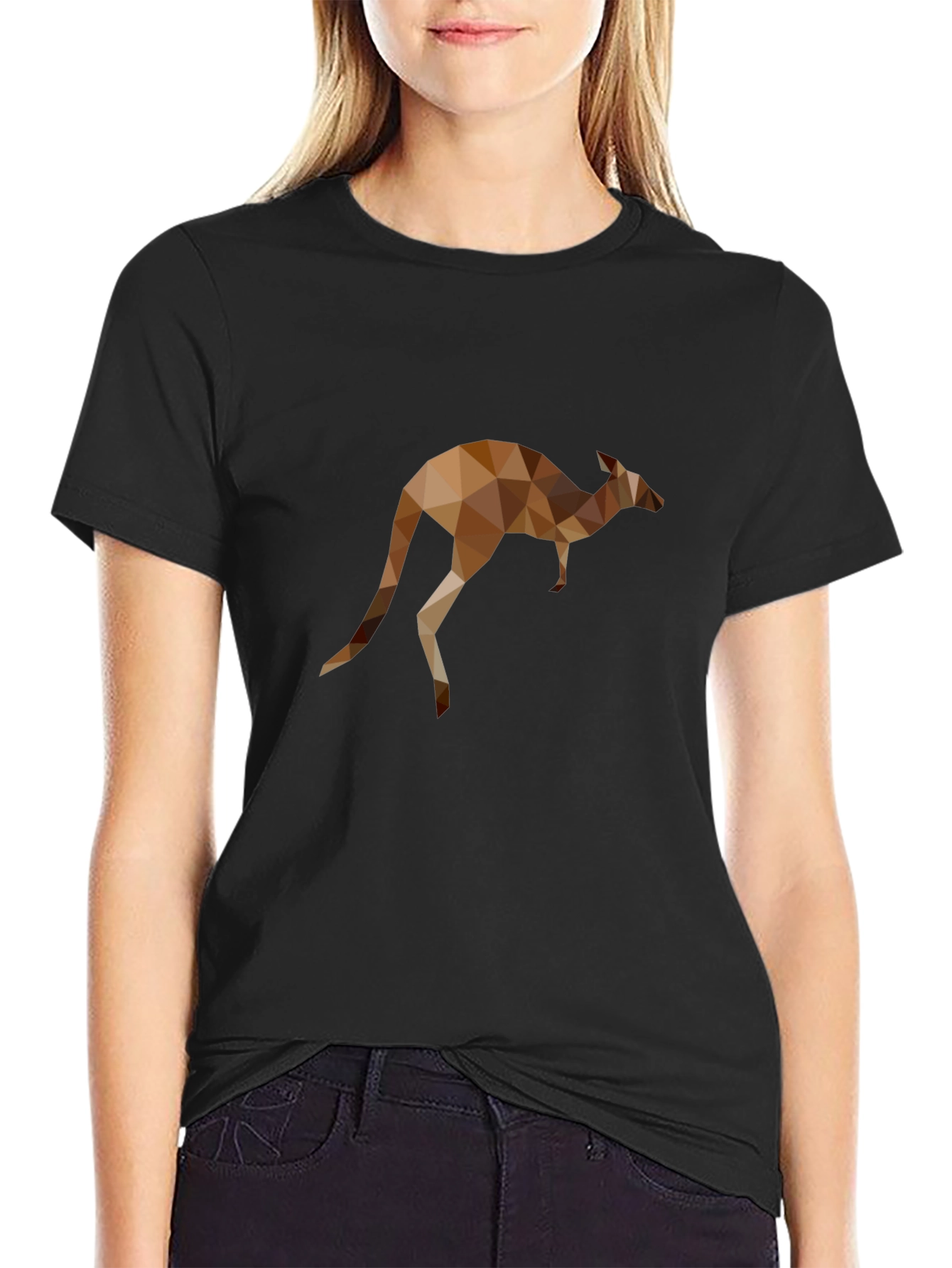 Geometric Kangaroo Print Black T-Shirt