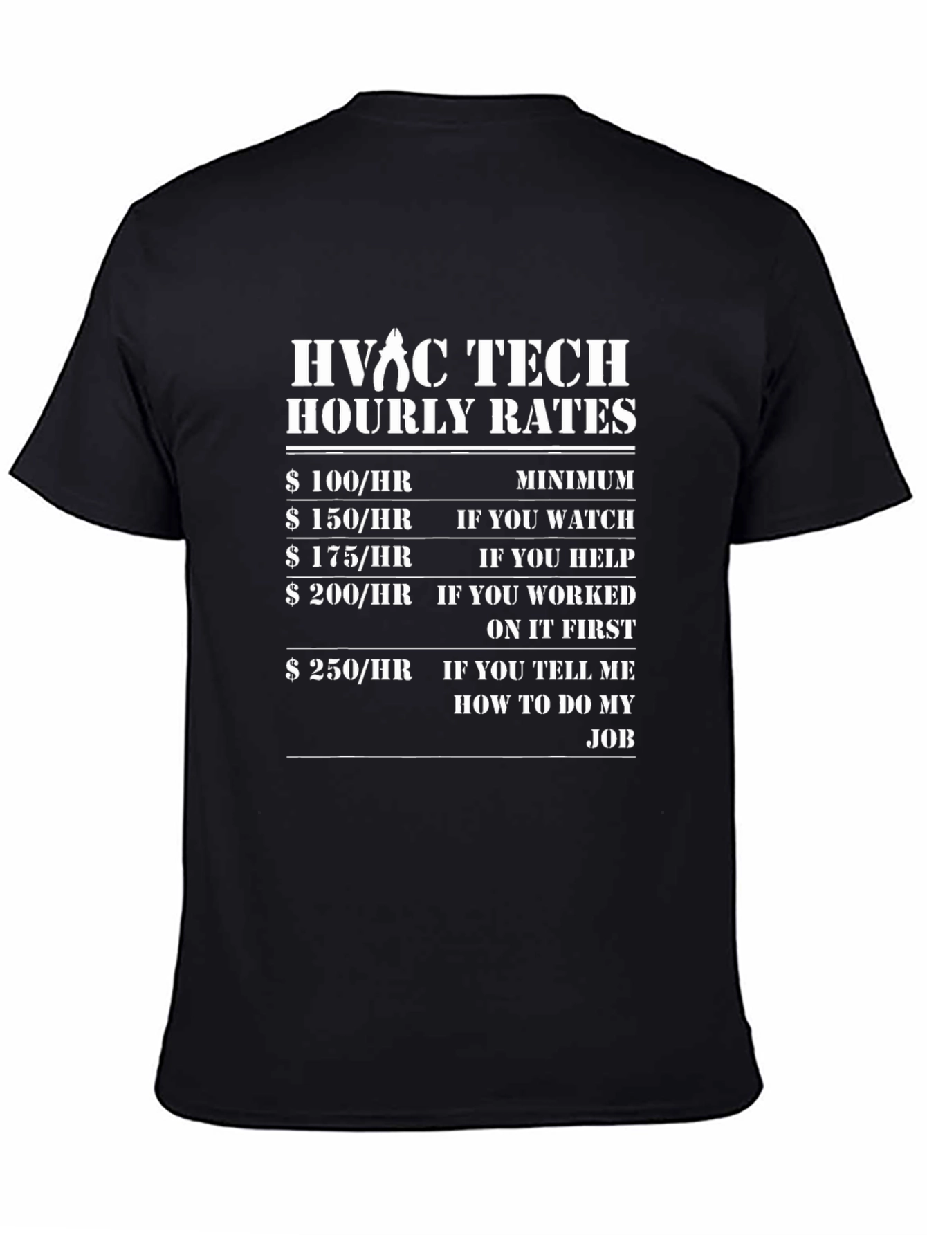 HVAC Tech Hourly Rates T-Shirt - Funny Job Tee