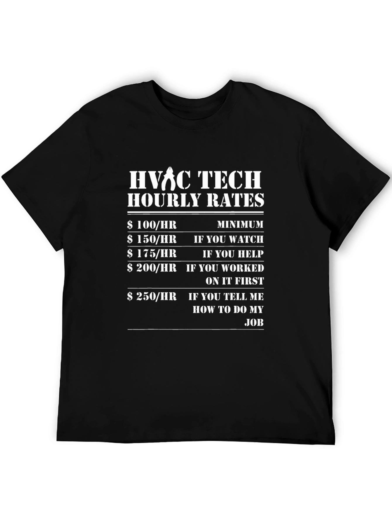 HVAC Tech Hourly Rates T-Shirt - Funny Job Tee