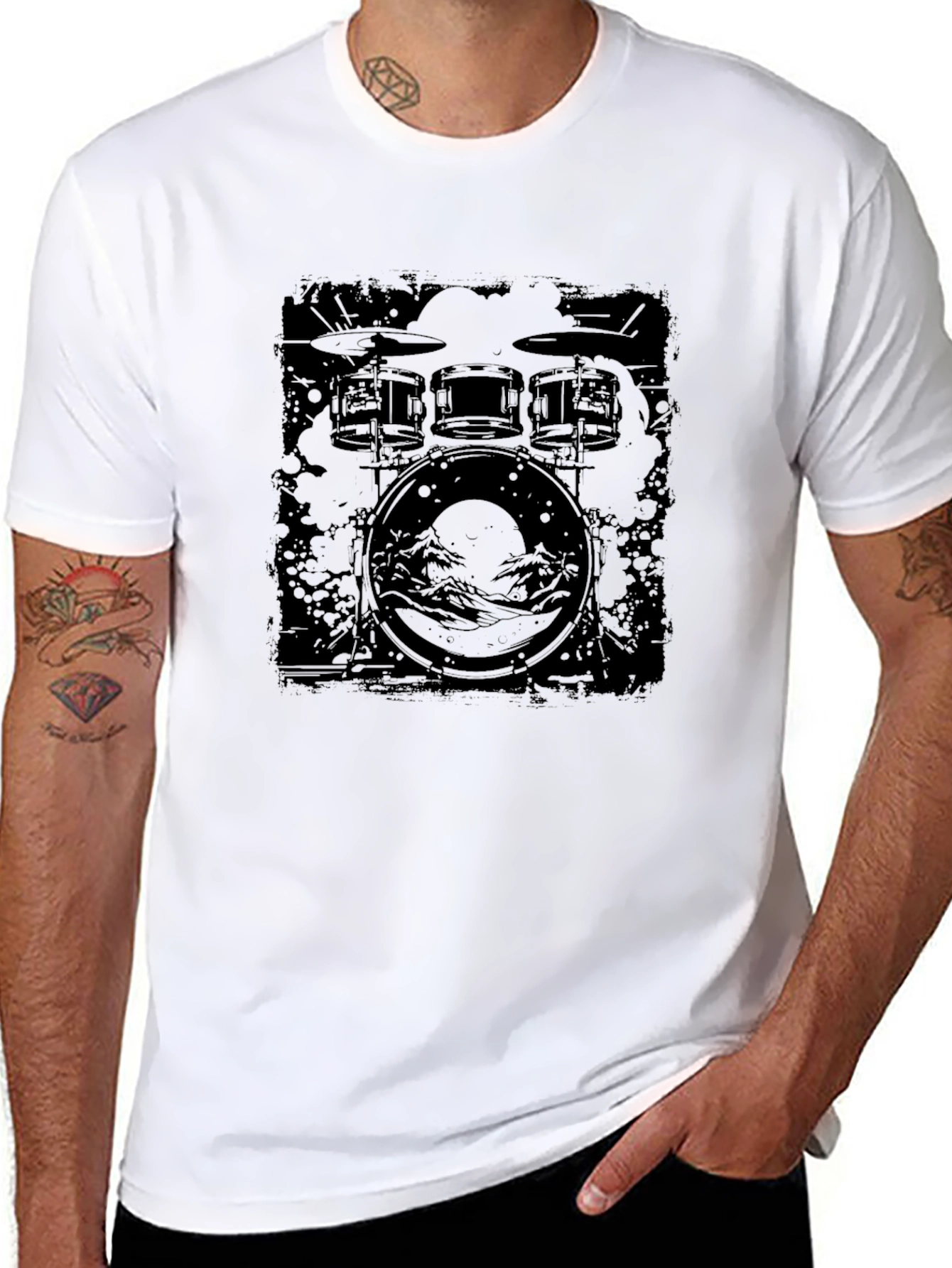 Drum Kit Graphic Tee - Black Cotton T-Shirt