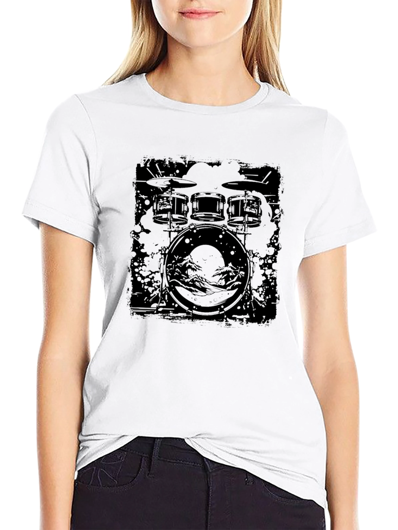 Drum Kit Graphic Tee - Black Cotton T-Shirt