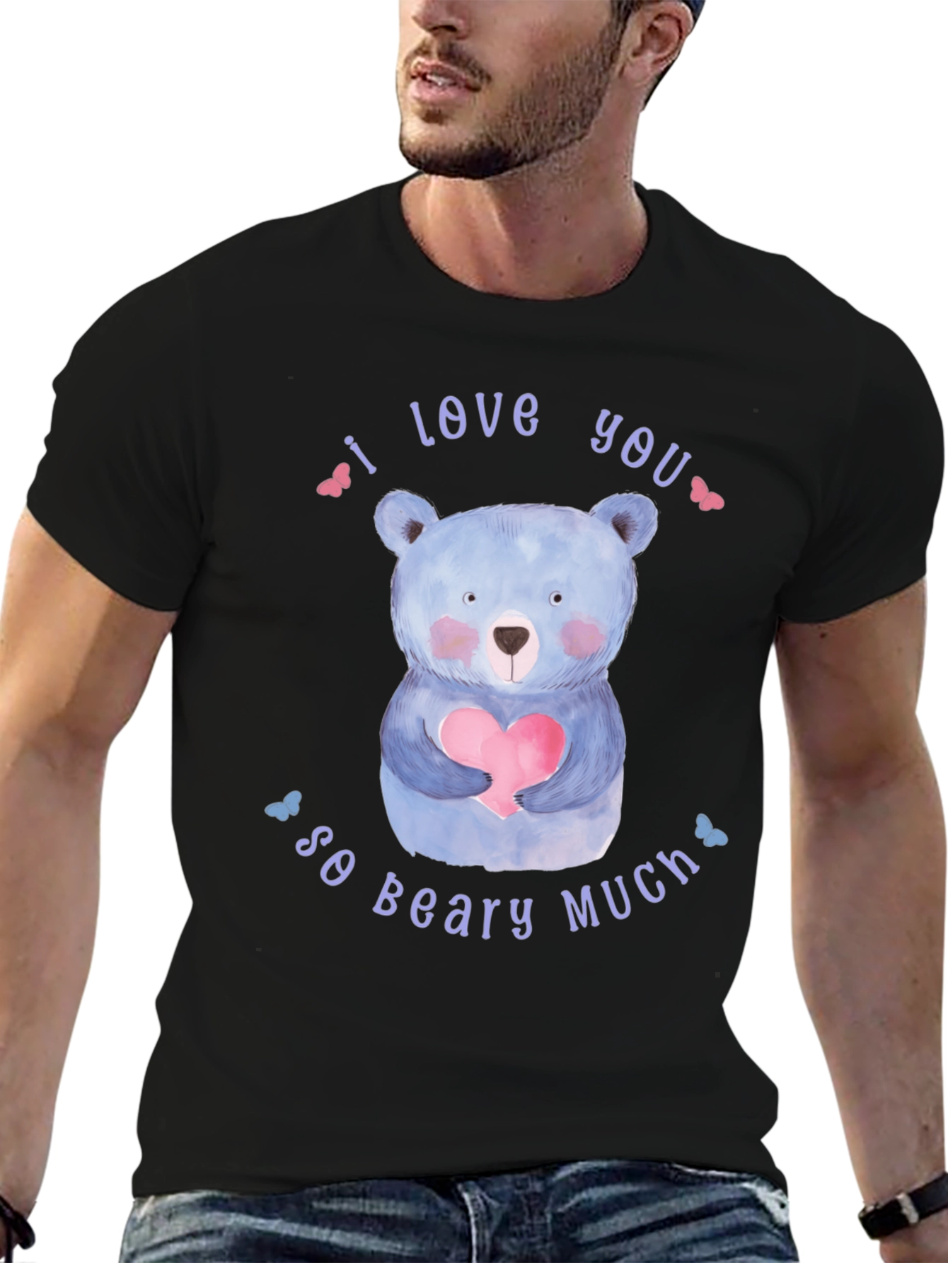 I Love You So Beary Much Black T-Shirt