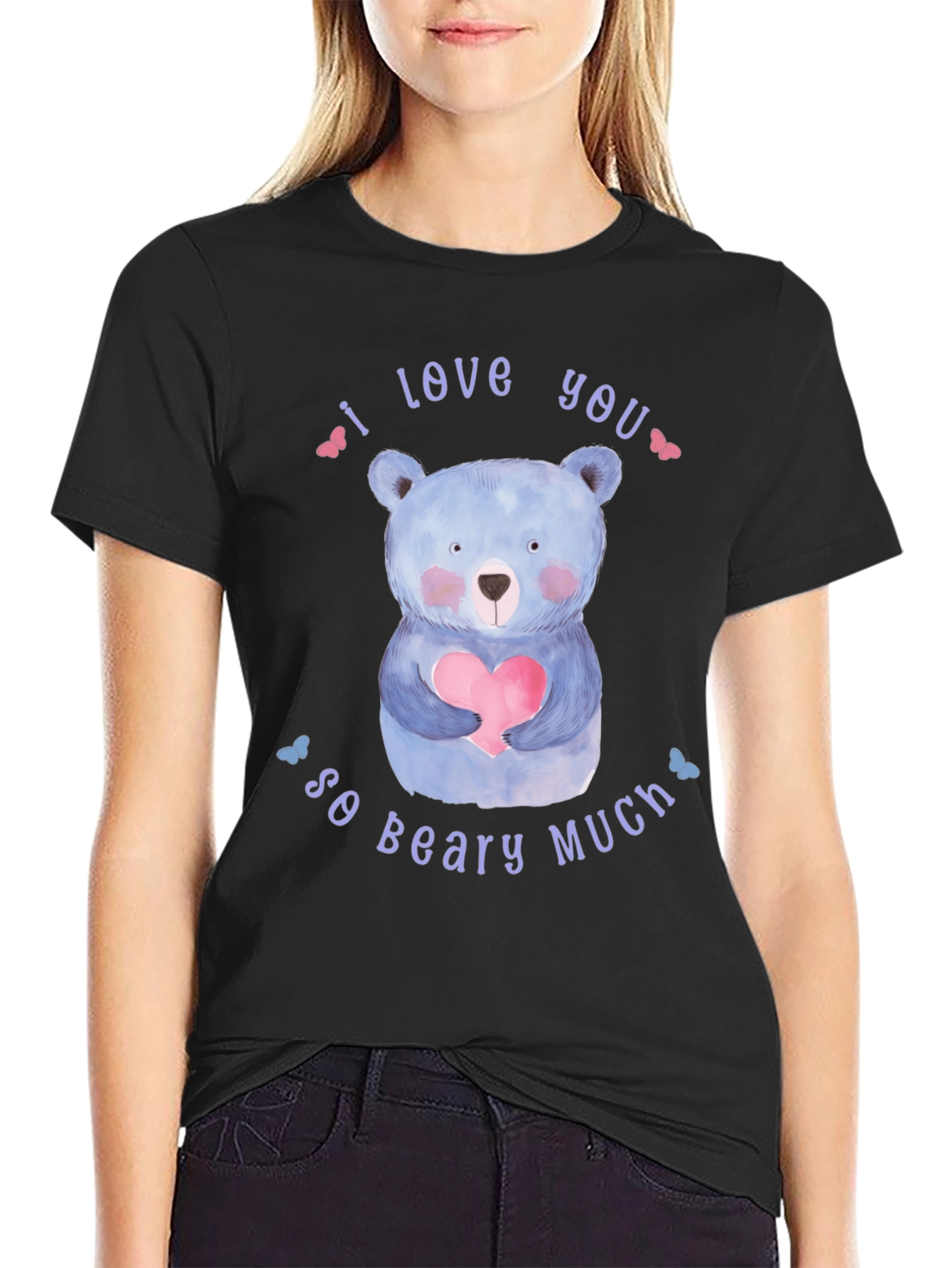 I Love You So Beary Much Black T-Shirt