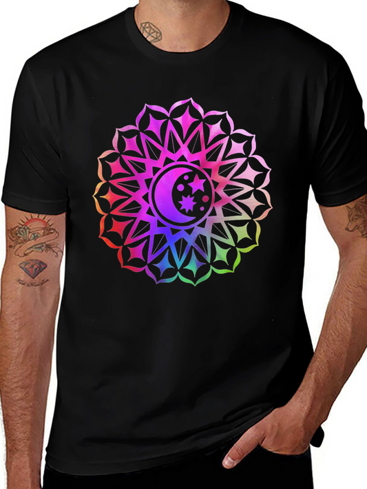 Celestial Mandala Graphic Tee - Vibrant Colors