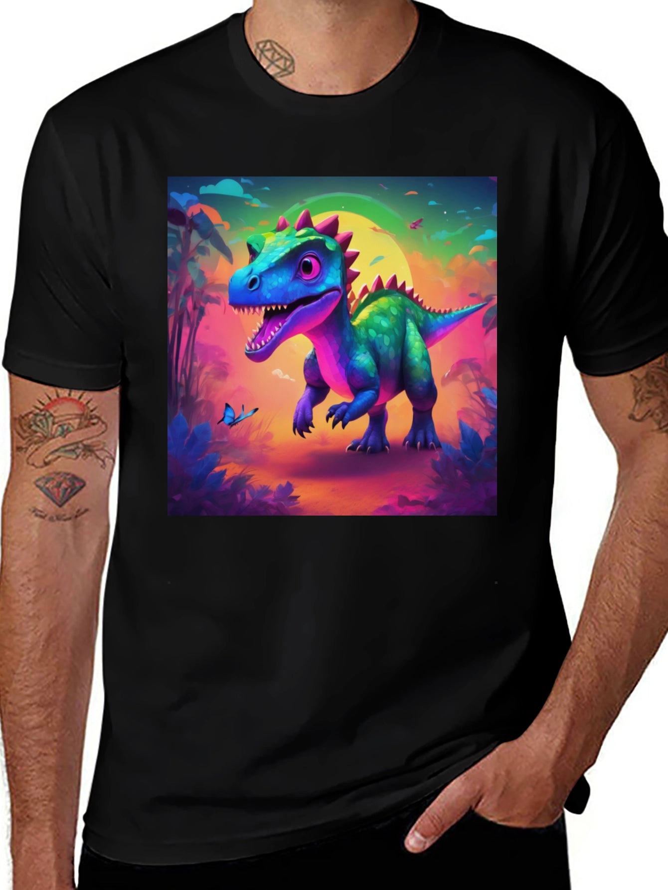Dinosaur Graphic Print Crew Neck T-Shirt