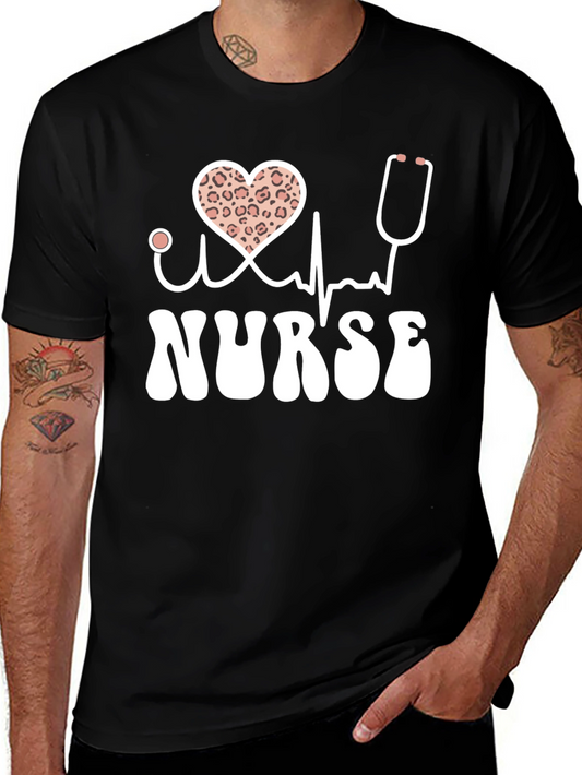 Nurse T-Shirt Heart Leopard Print