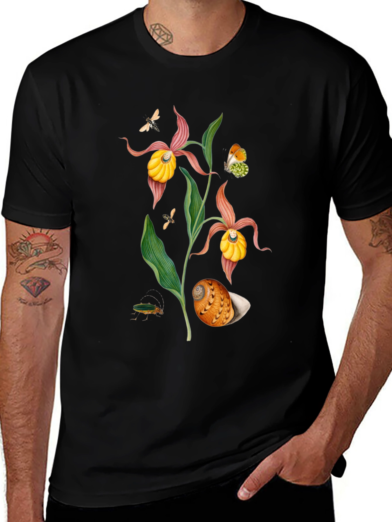 Botanical Print T-Shirt - Black
