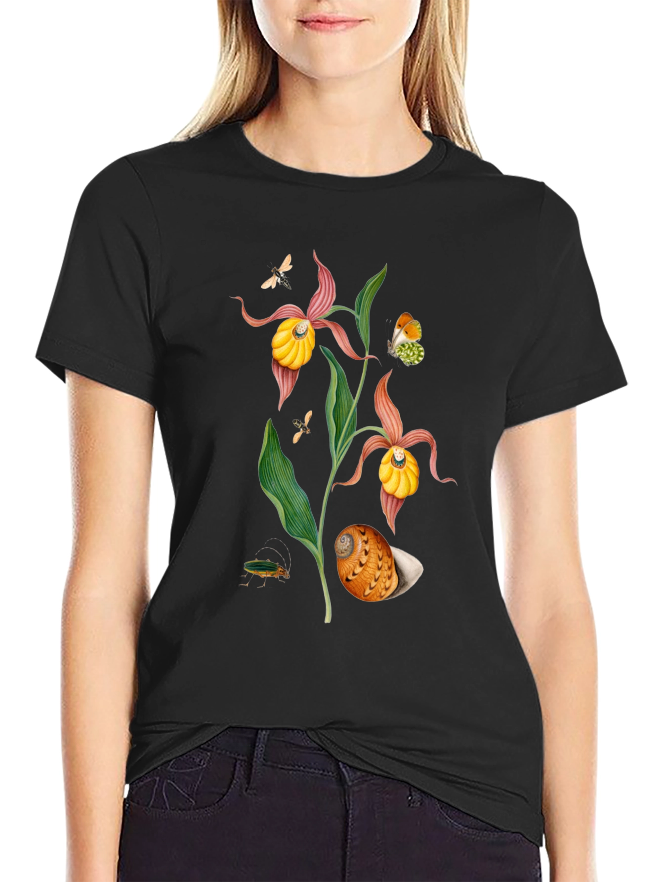 Botanical Print T-Shirt - Black