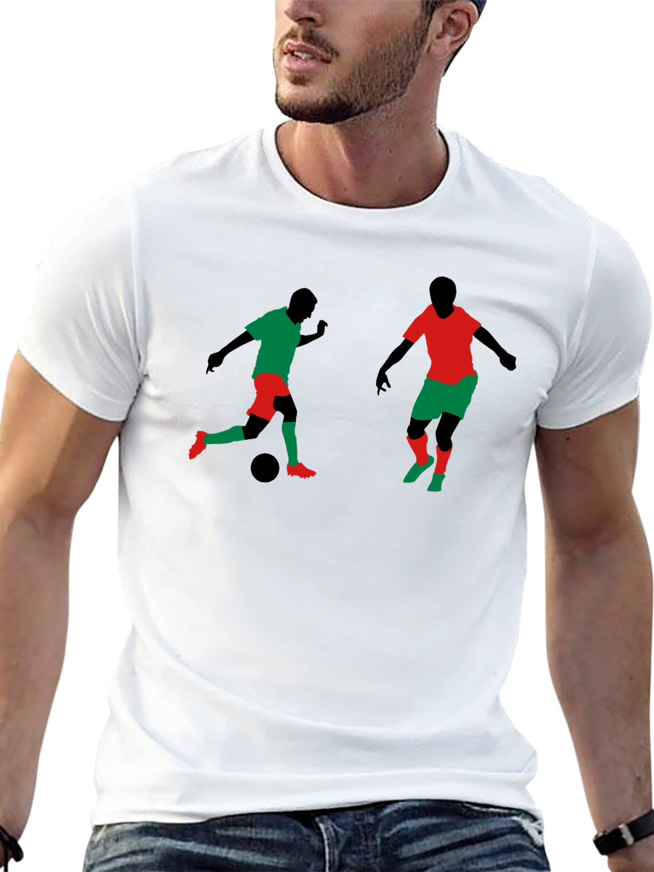 Soccer Players Graphic Tee - Black Cotton T-Shirt