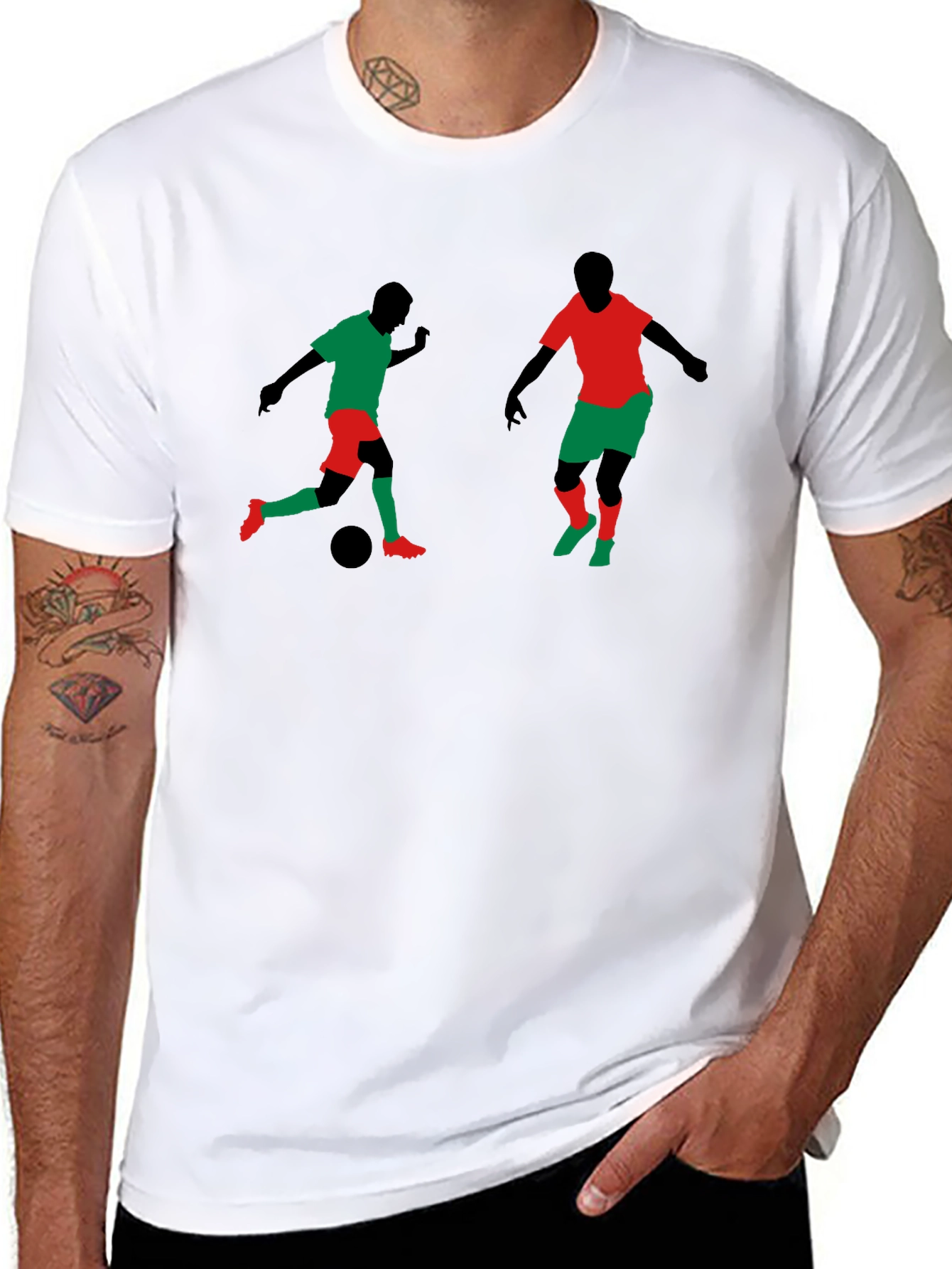 Soccer Players Graphic Tee - Black Cotton T-Shirt