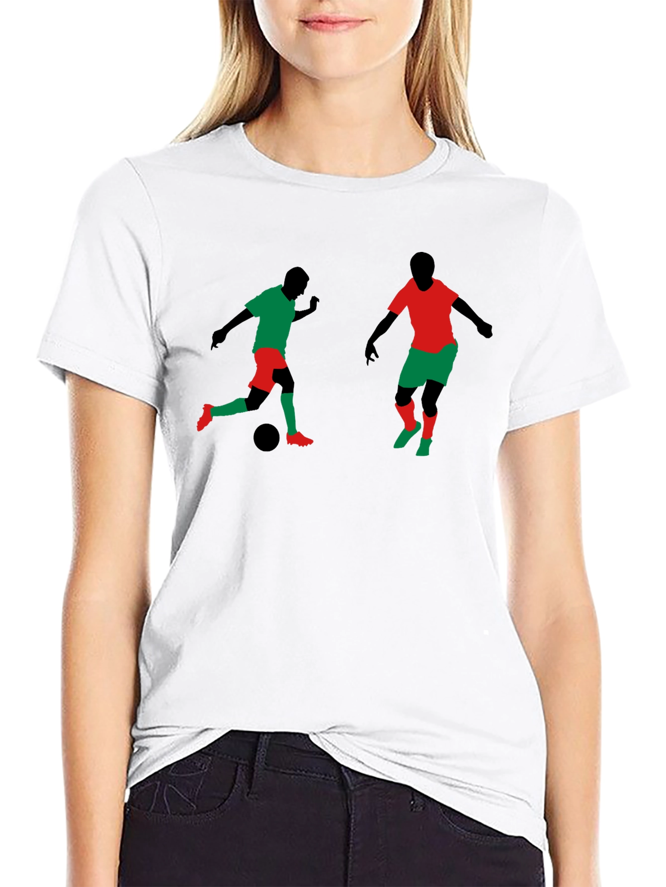 Soccer Players Graphic Tee - Black Cotton T-Shirt