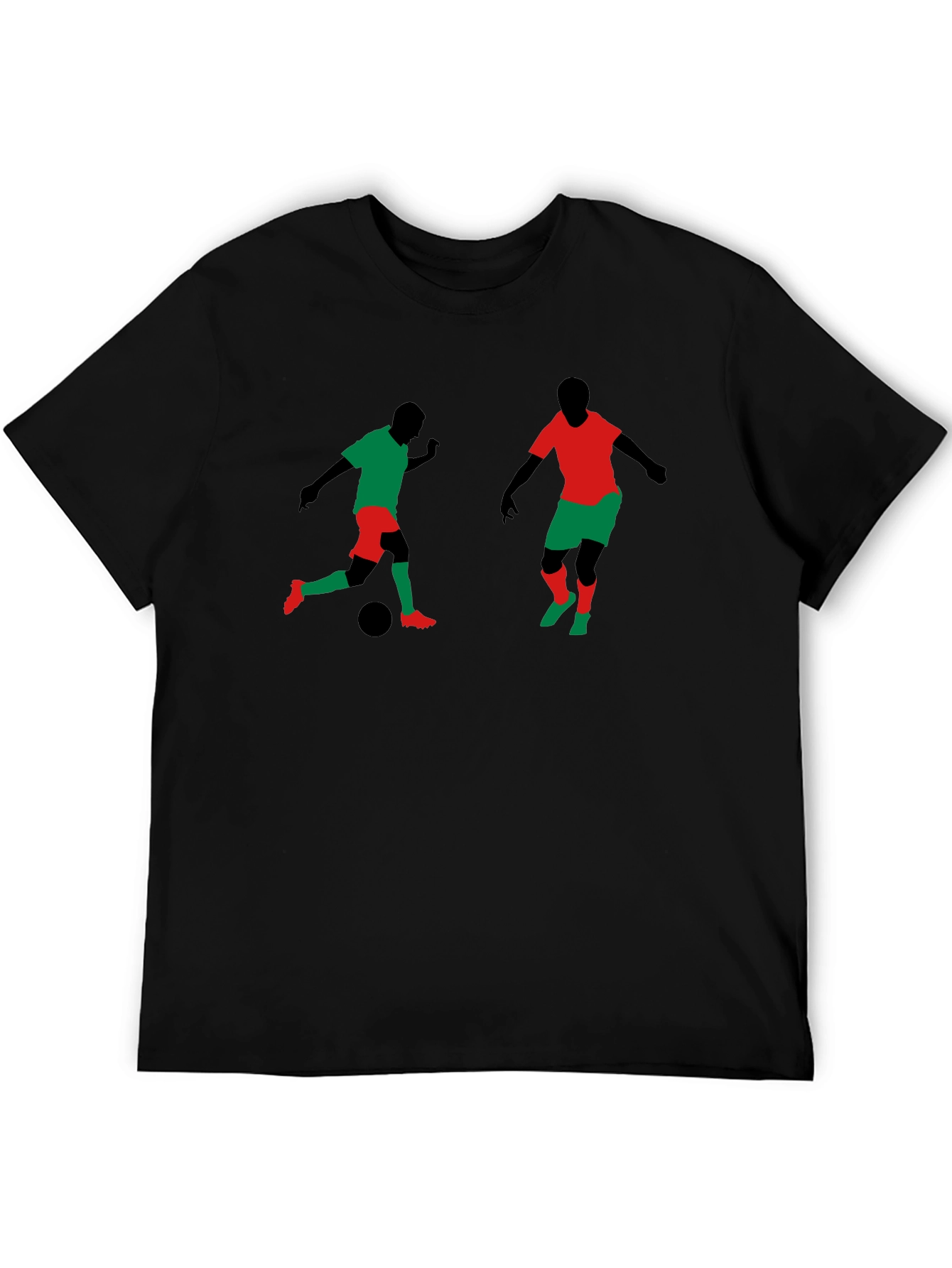 Soccer Players Graphic Tee - Black Cotton T-Shirt