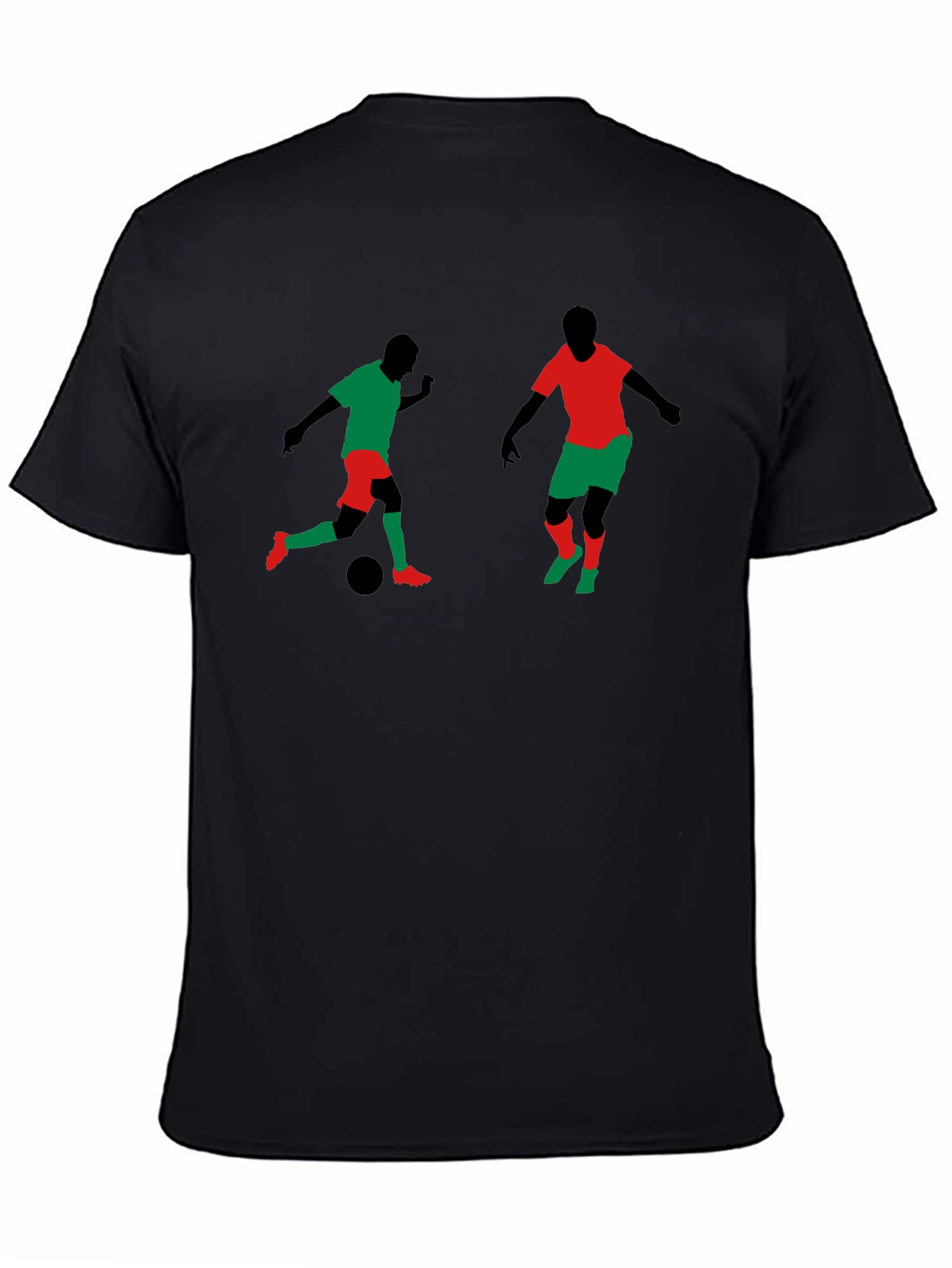 Soccer Players Graphic Tee - Black Cotton T-Shirt