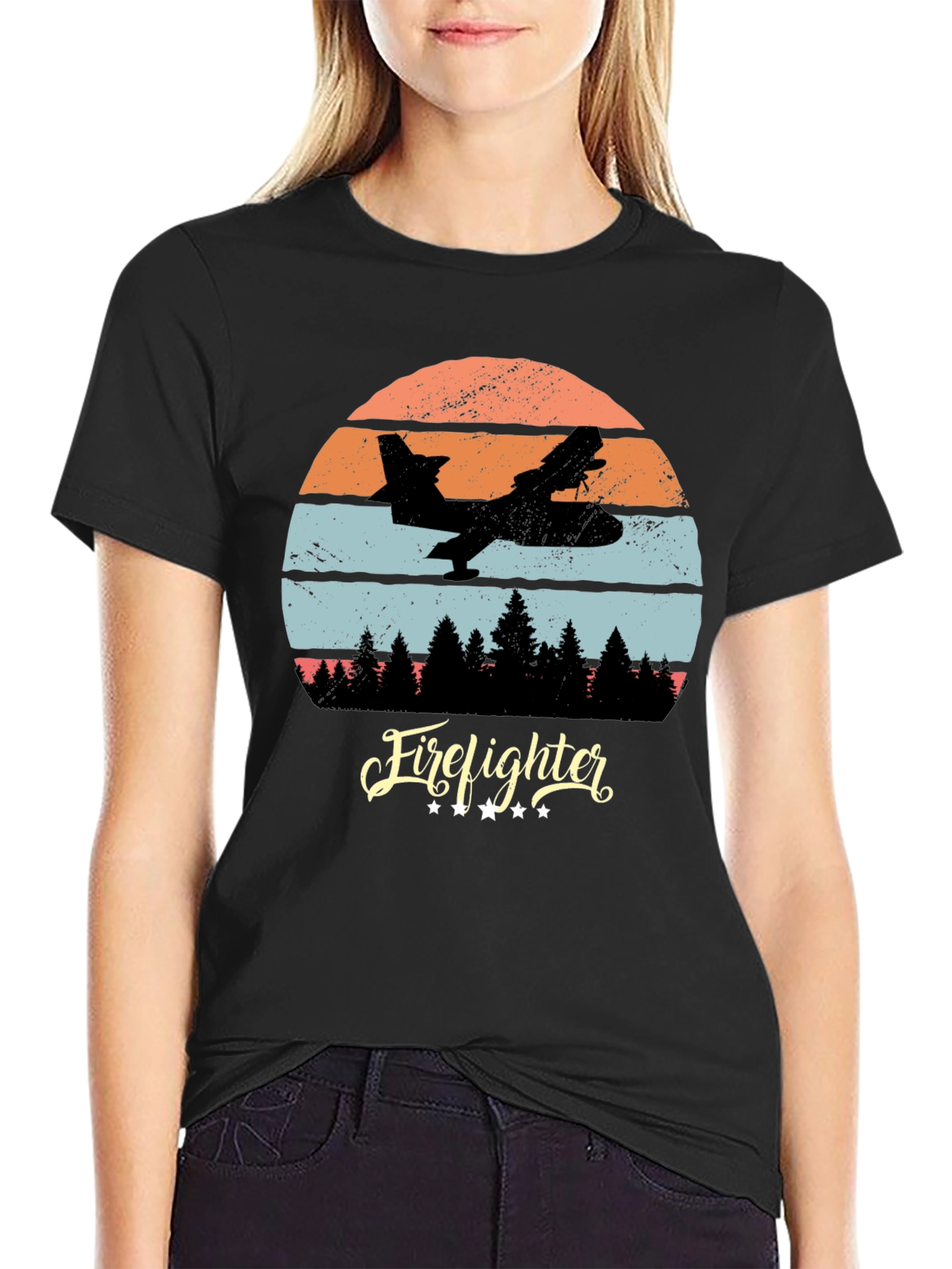 Firefighter Plane Retro T-Shirt