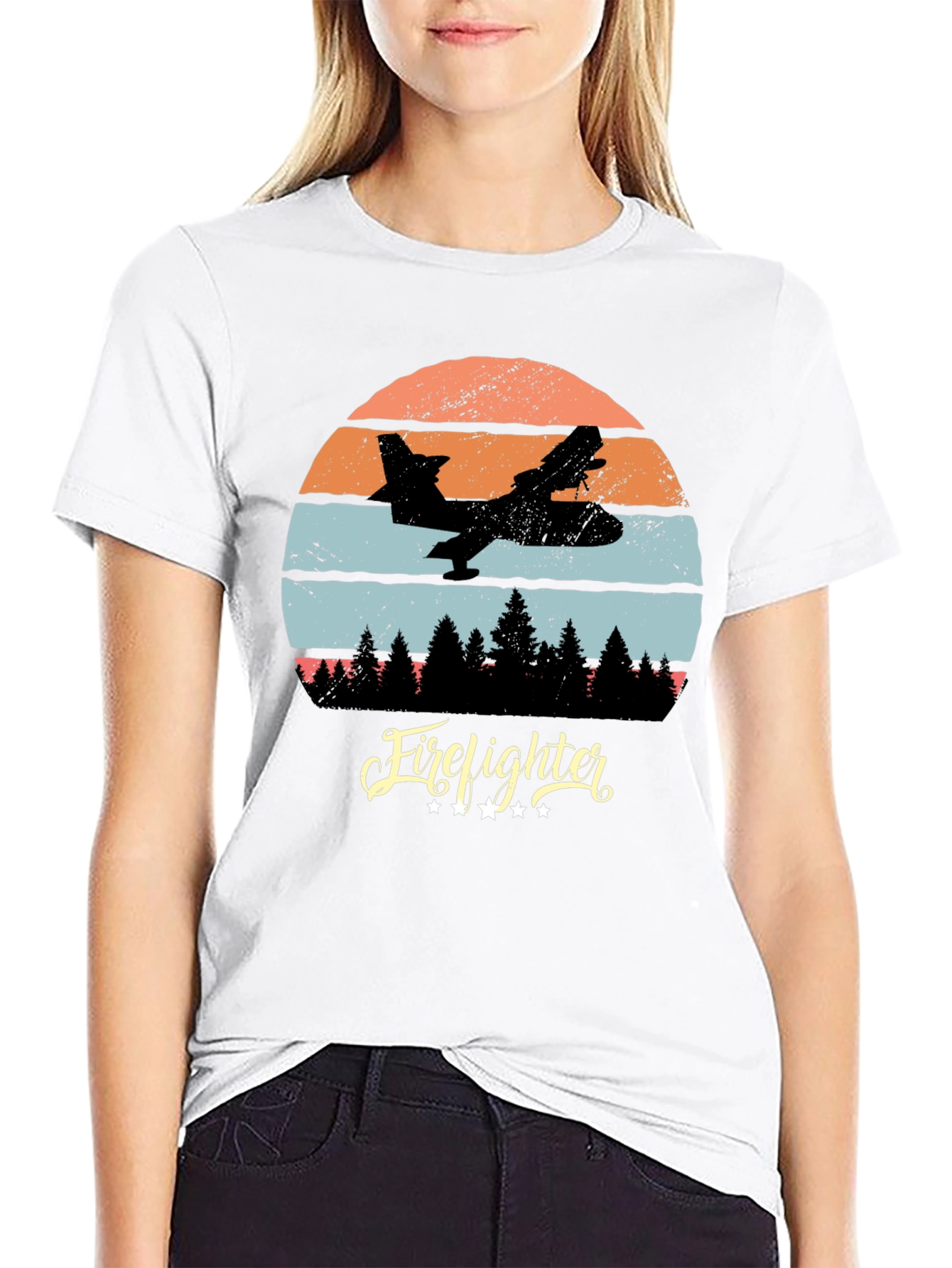 Firefighter Plane Retro T-Shirt