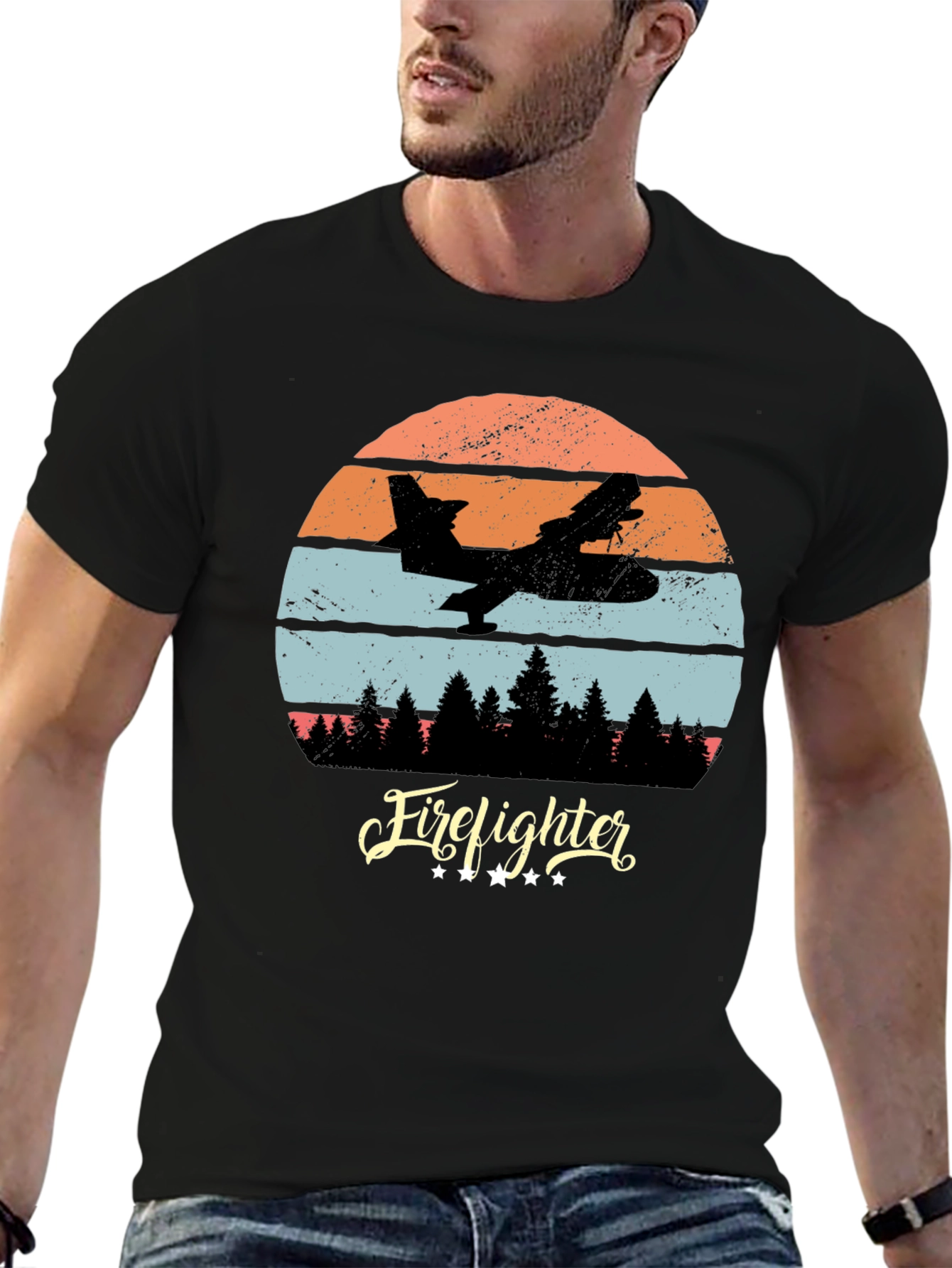 Firefighter Plane Retro T-Shirt
