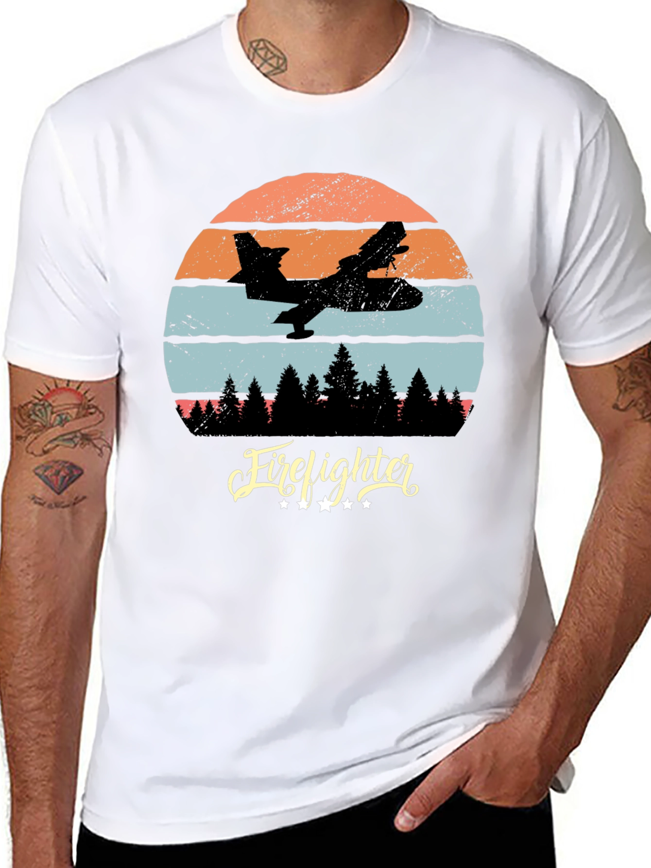 Firefighter Plane Retro T-Shirt