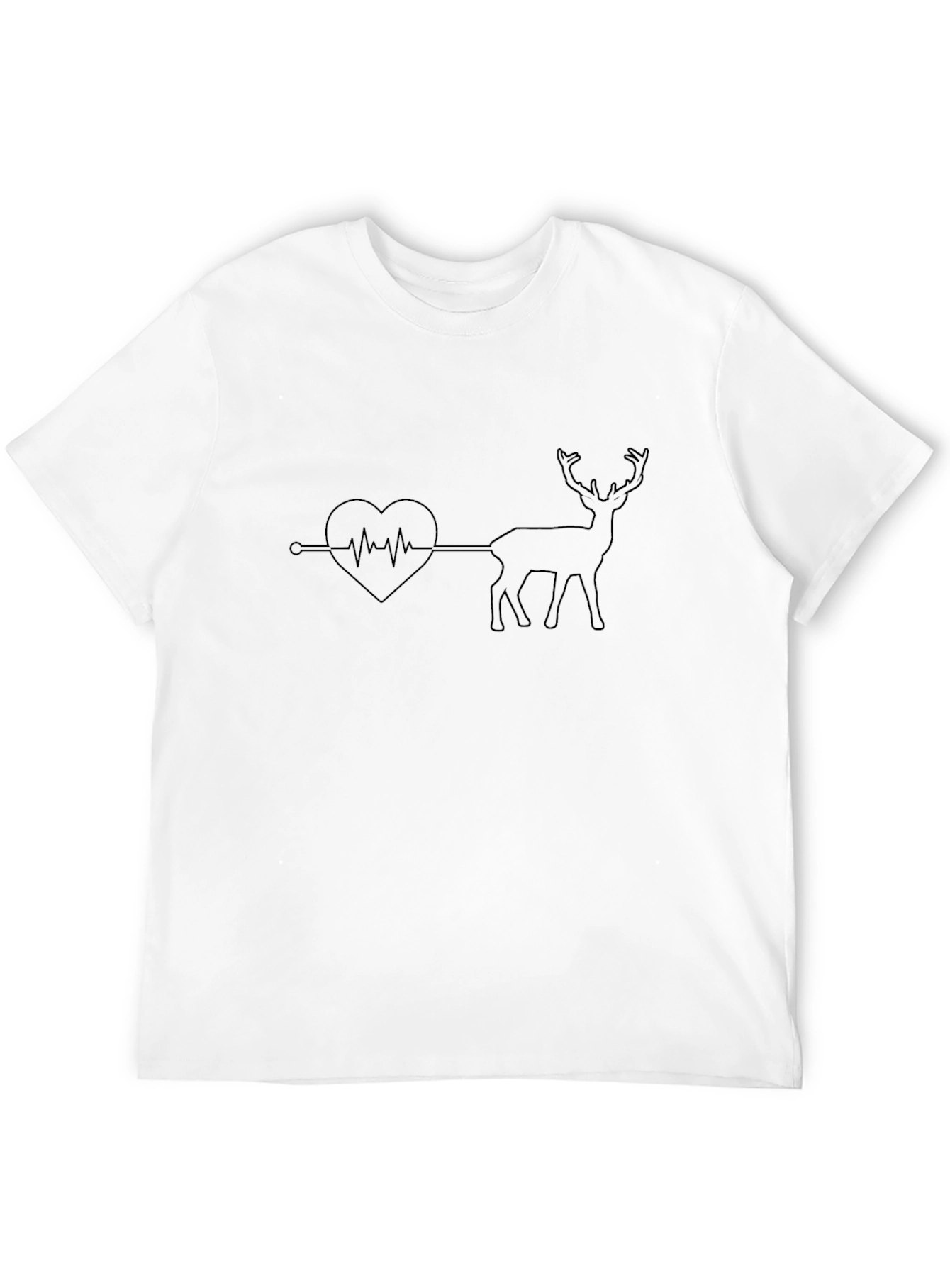 Heartbeat Deer Graphic Tee - Black Cotton T-Shirt