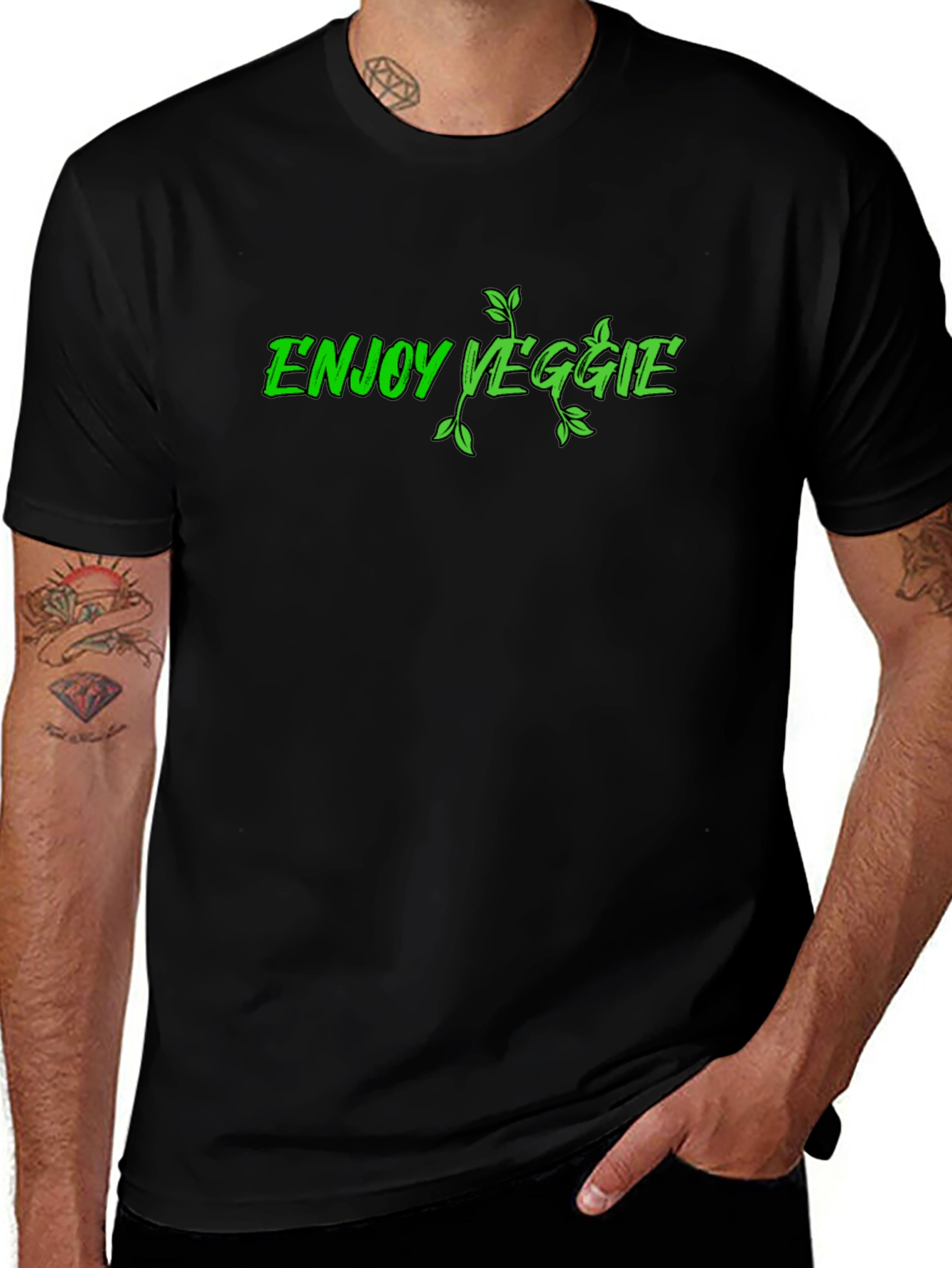 Enjoy Veggie Black Graphic T-Shirt