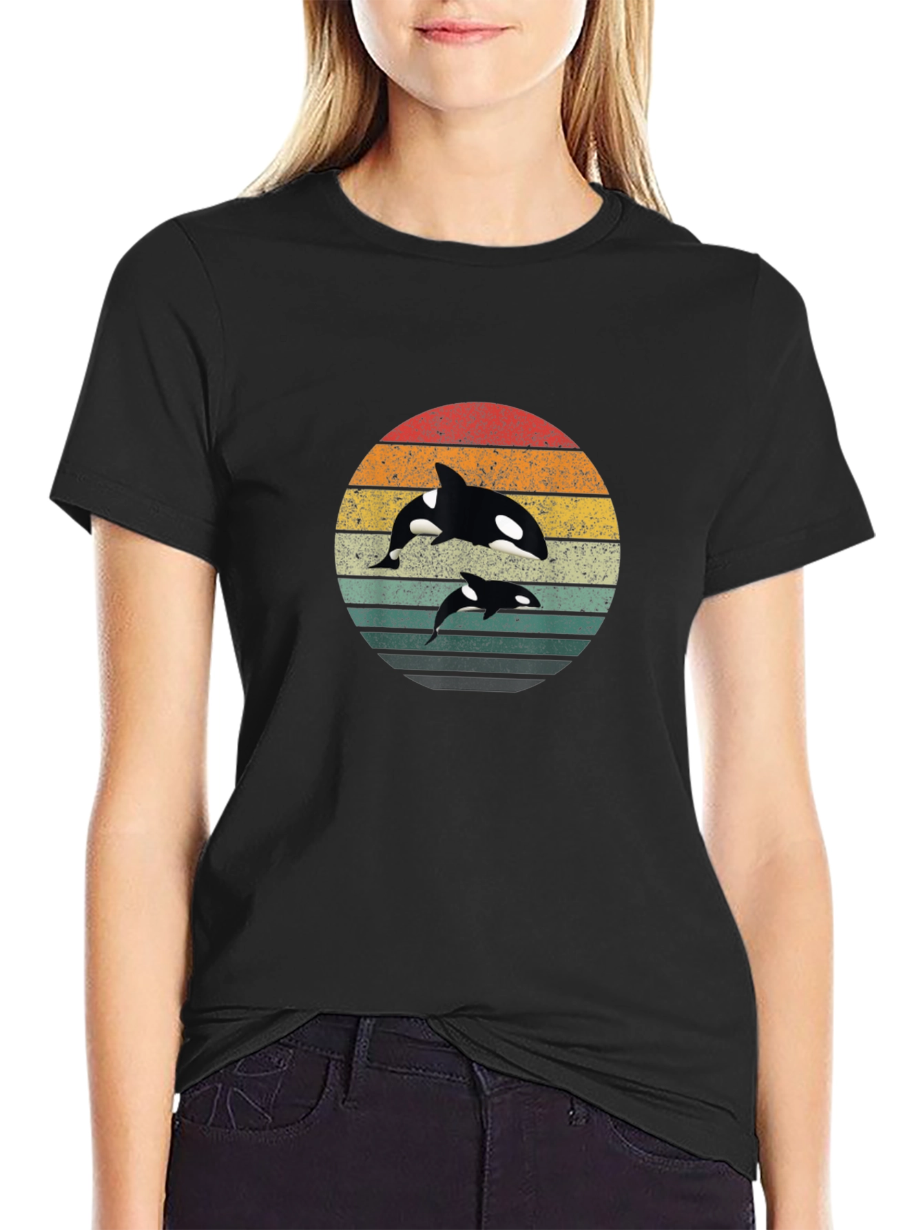 Orca Sunset Graphic Tee - Stylish Black T-Shirt