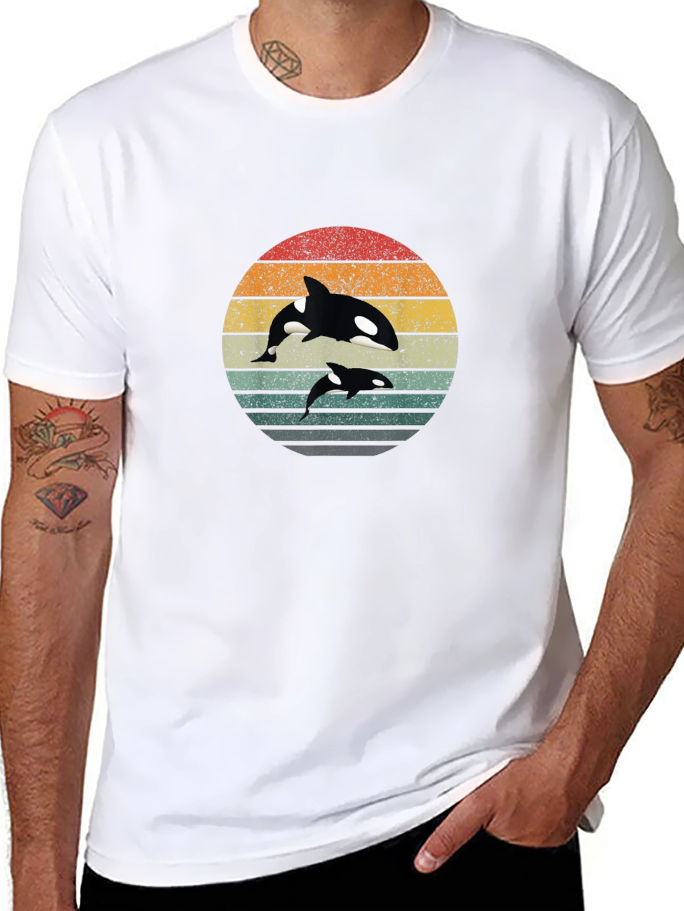 Orca Sunset Graphic Tee - Stylish Black T-Shirt