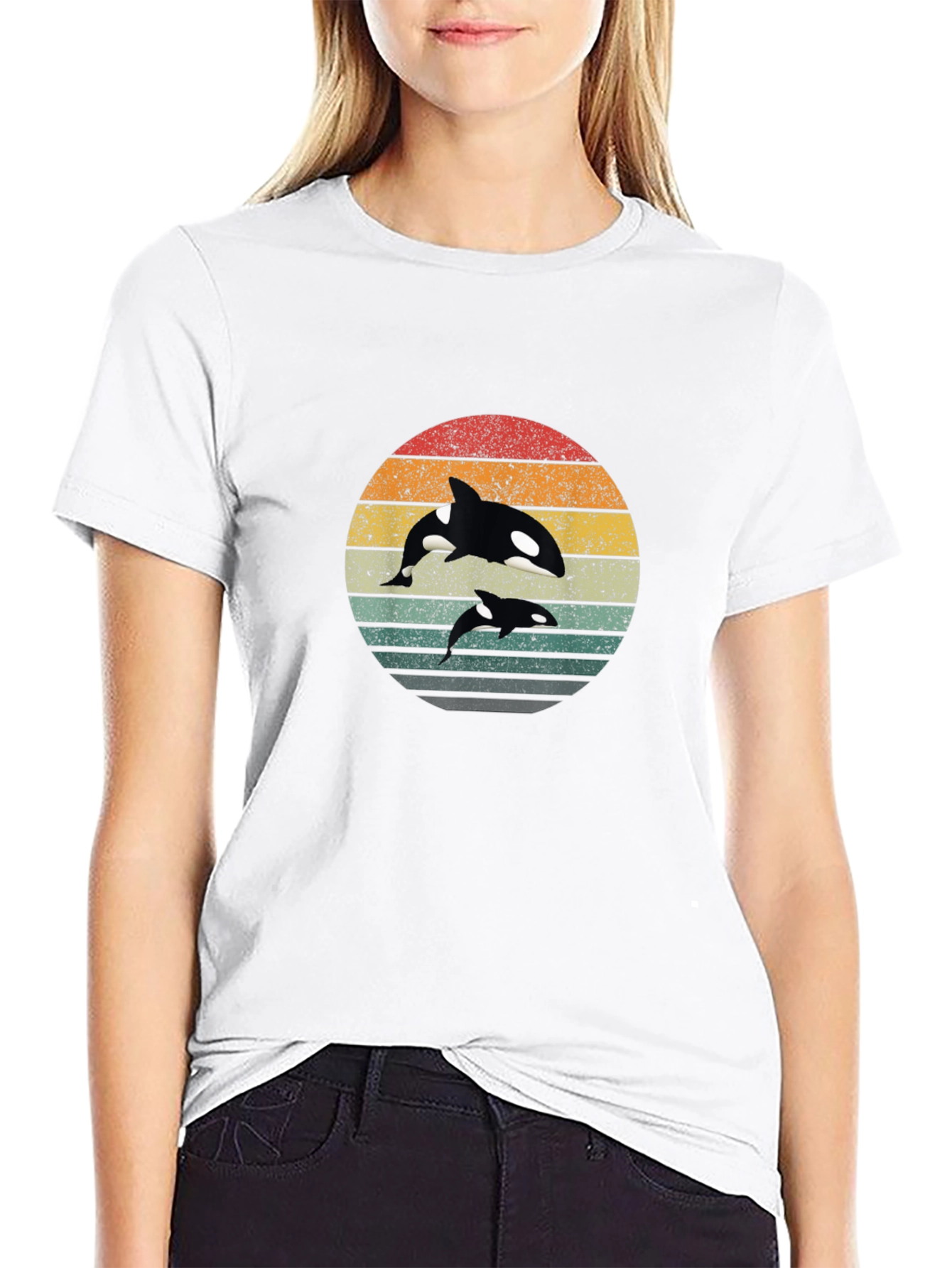 Orca Sunset Graphic Tee - Stylish Black T-Shirt