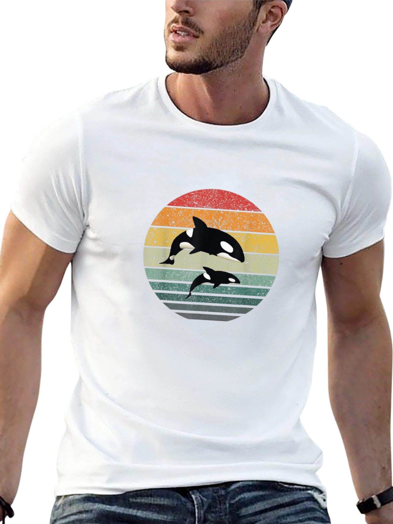 Orca Sunset Graphic Tee - Stylish Black T-Shirt