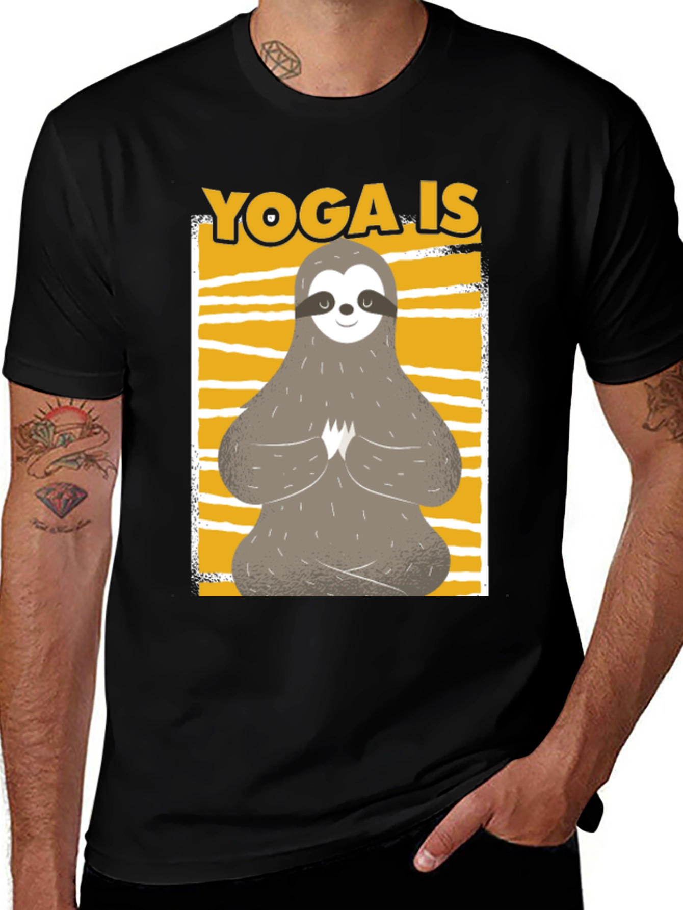 Yoga Sloth Graphic Tee - Relaxed Fit Black T-Shirt