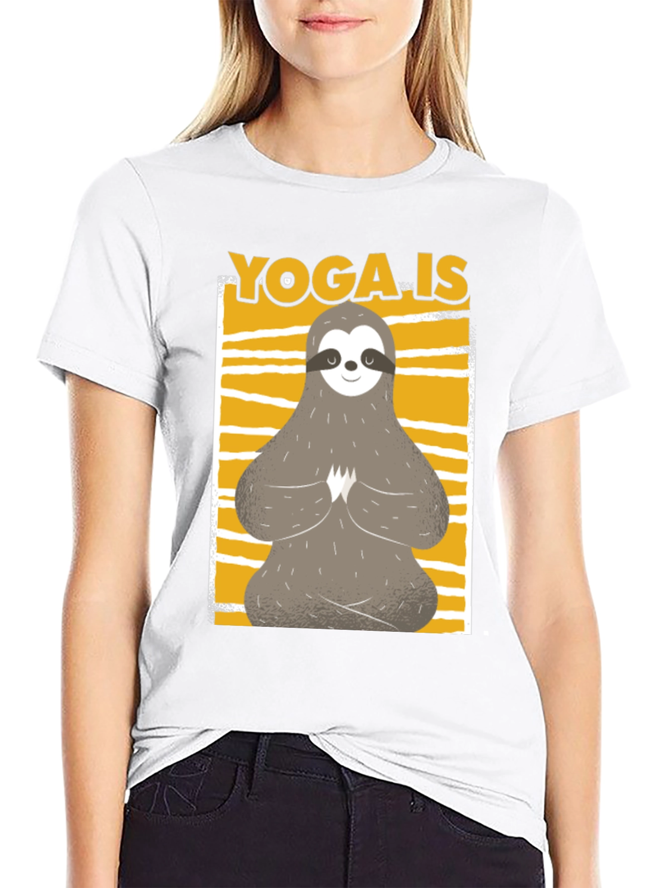 Yoga Sloth Graphic Tee - Relaxed Fit Black T-Shirt