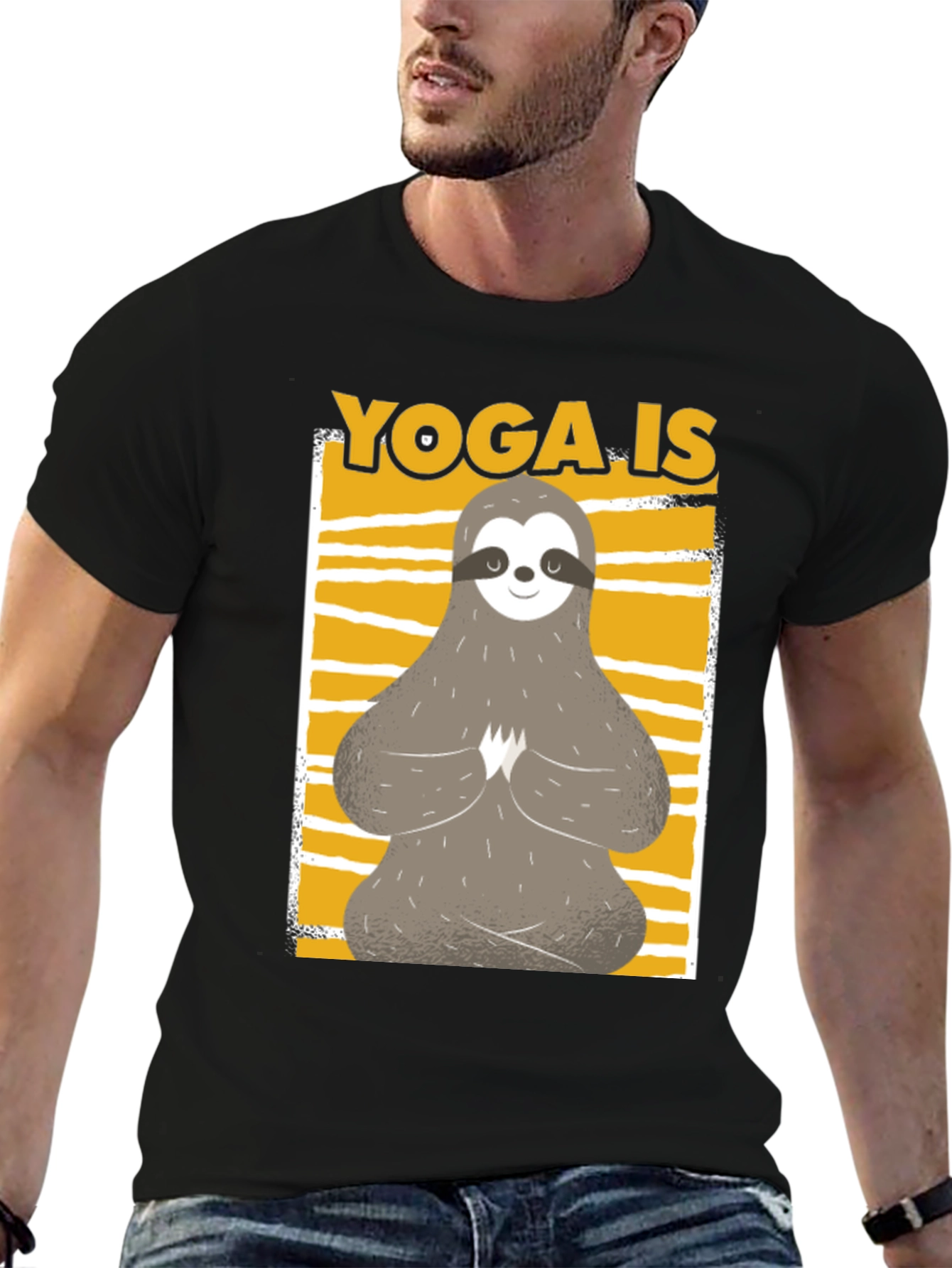 Yoga Sloth Graphic Tee - Relaxed Fit Black T-Shirt