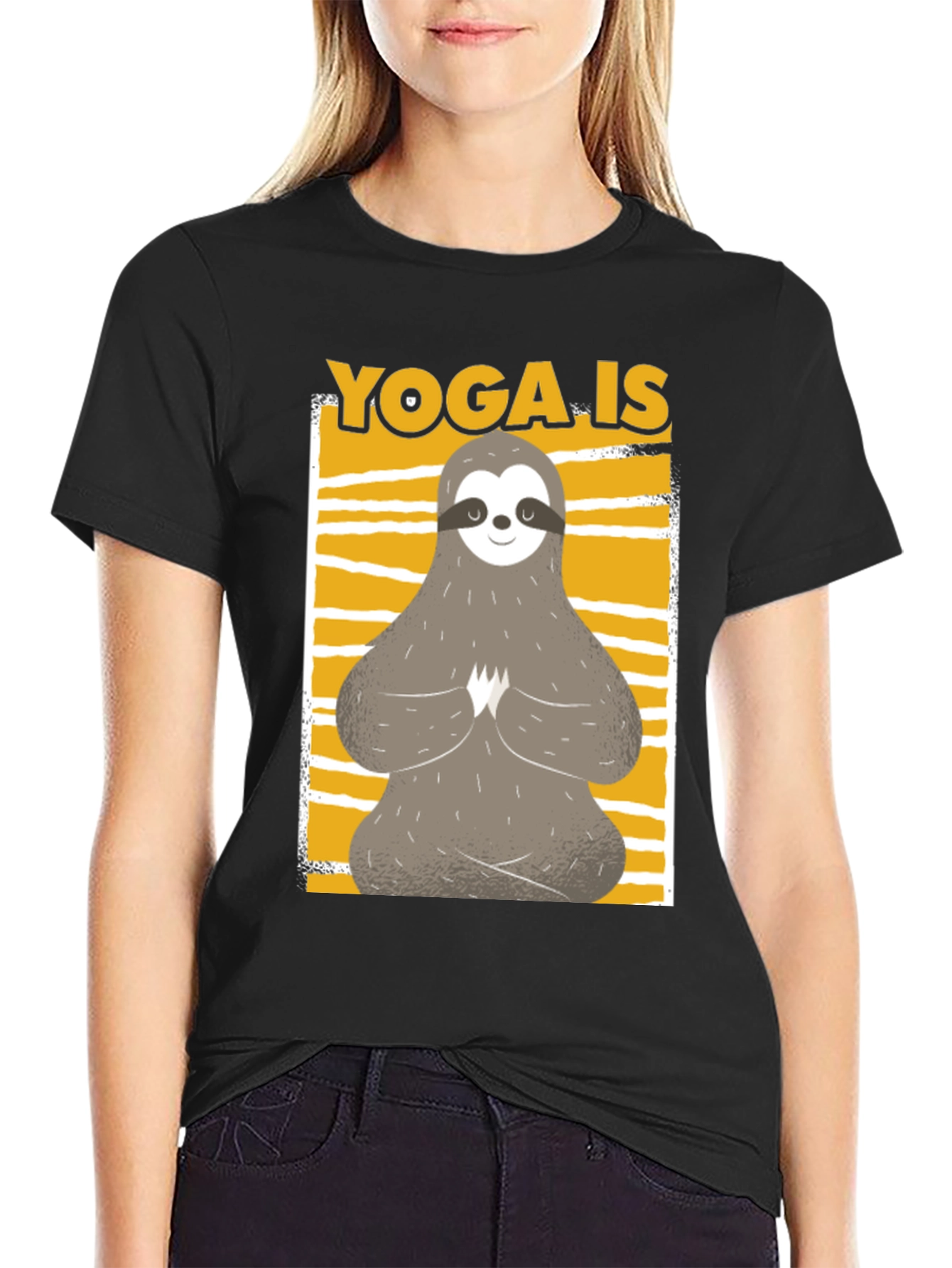 Yoga Sloth Graphic Tee - Relaxed Fit Black T-Shirt