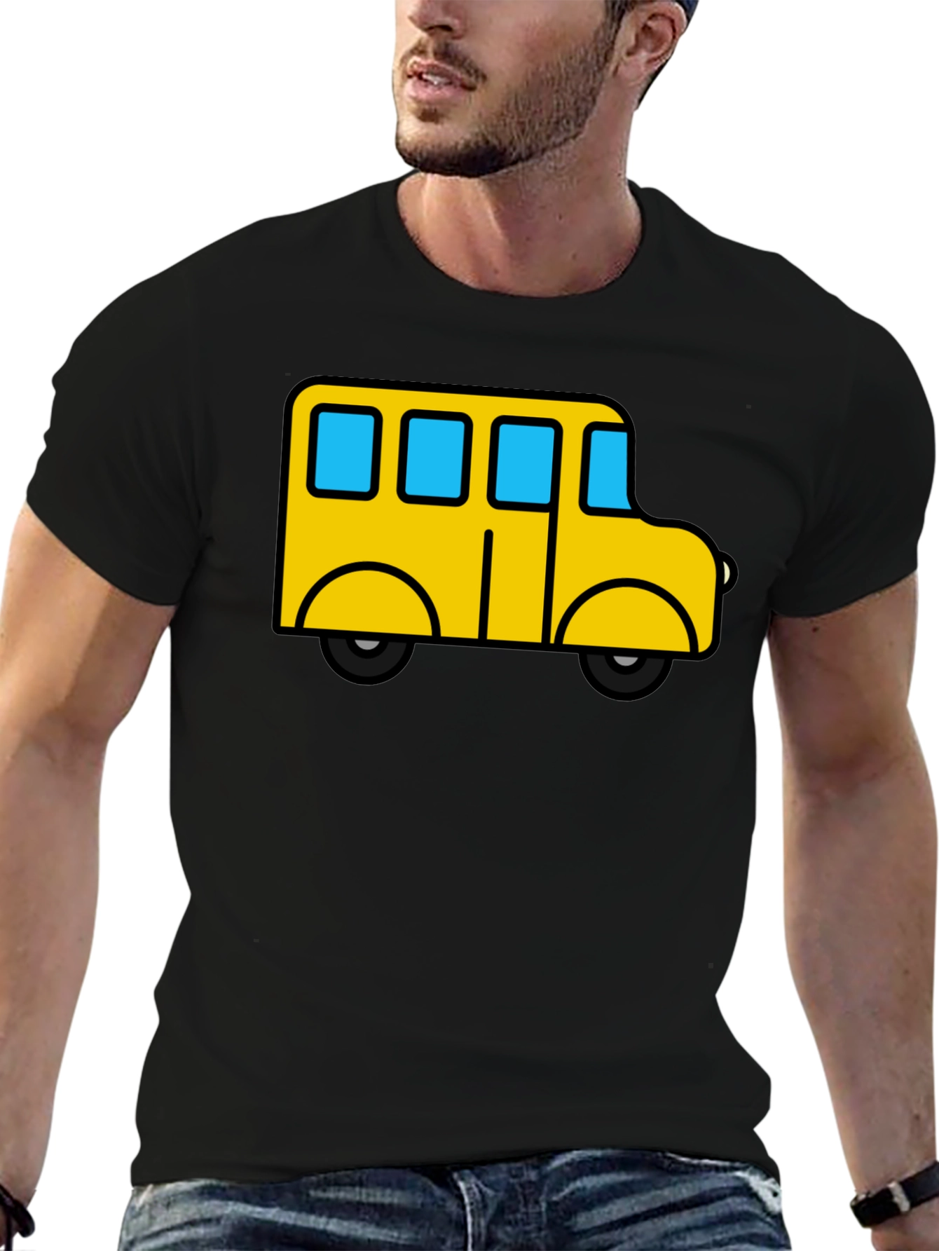Cartoon Bus Graphic Tee - Black