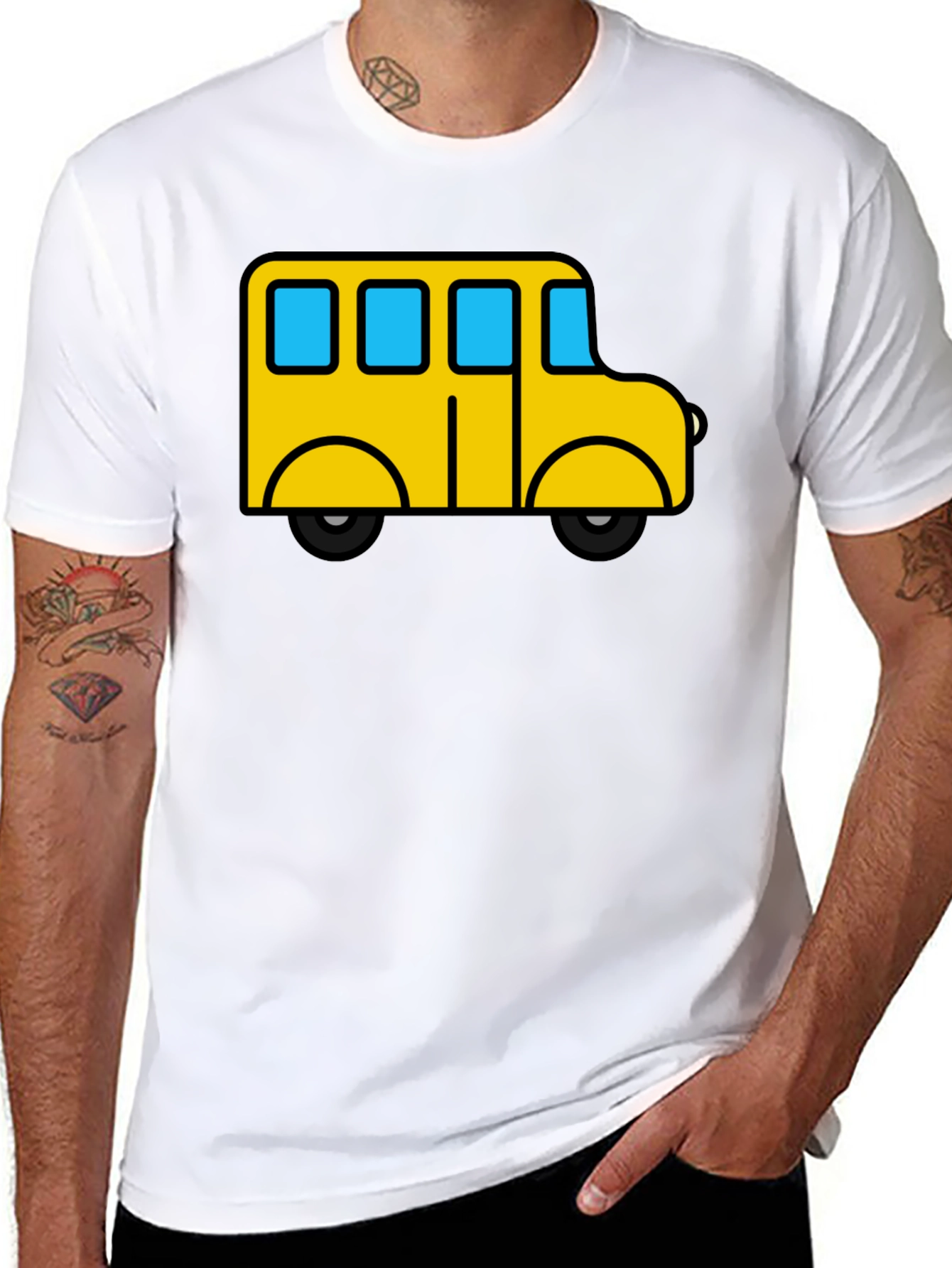 Cartoon Bus Graphic Tee - Black